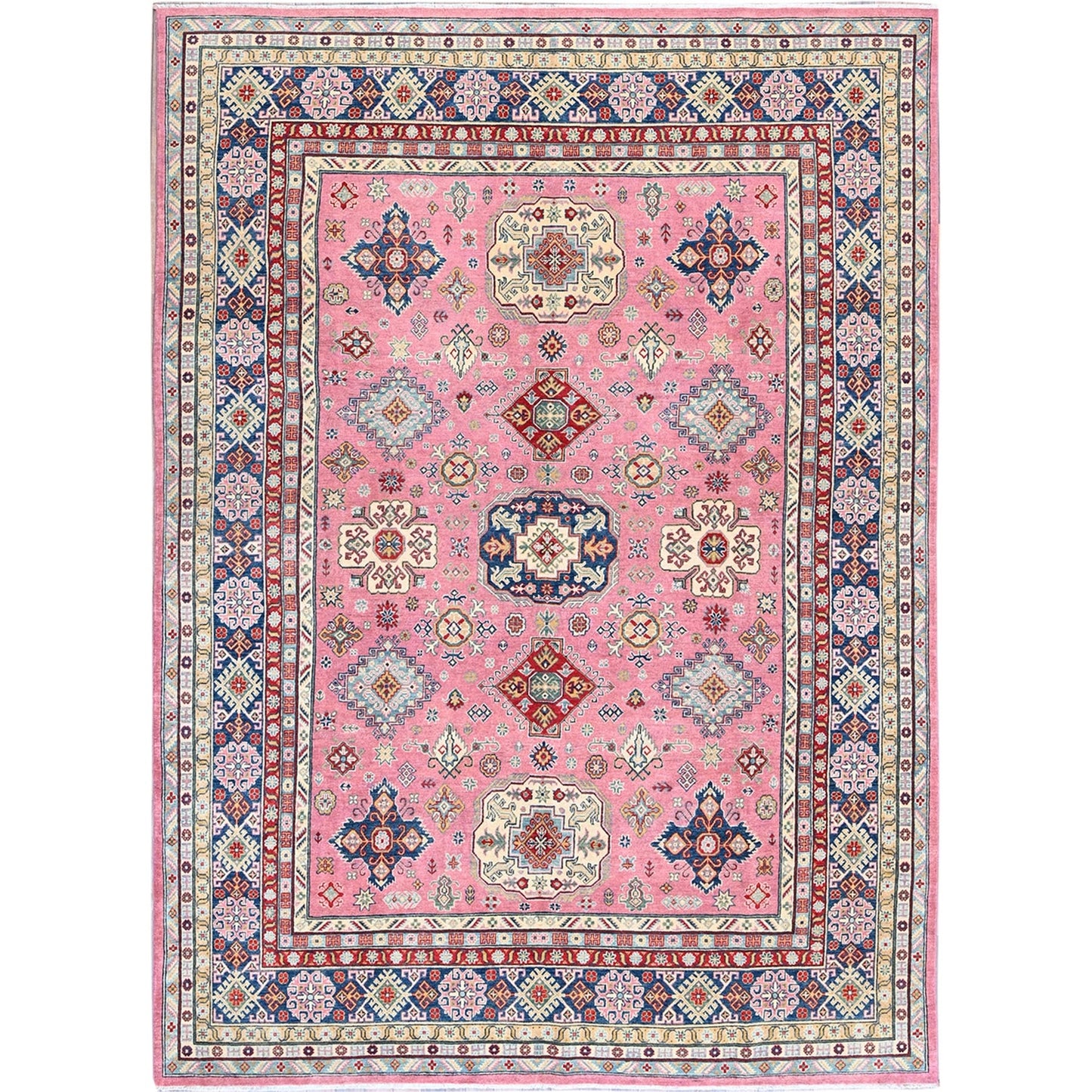 8'9"X11'8" Pink Kazak With Tribal Design Hand Knotted All Wool Oriental Rug