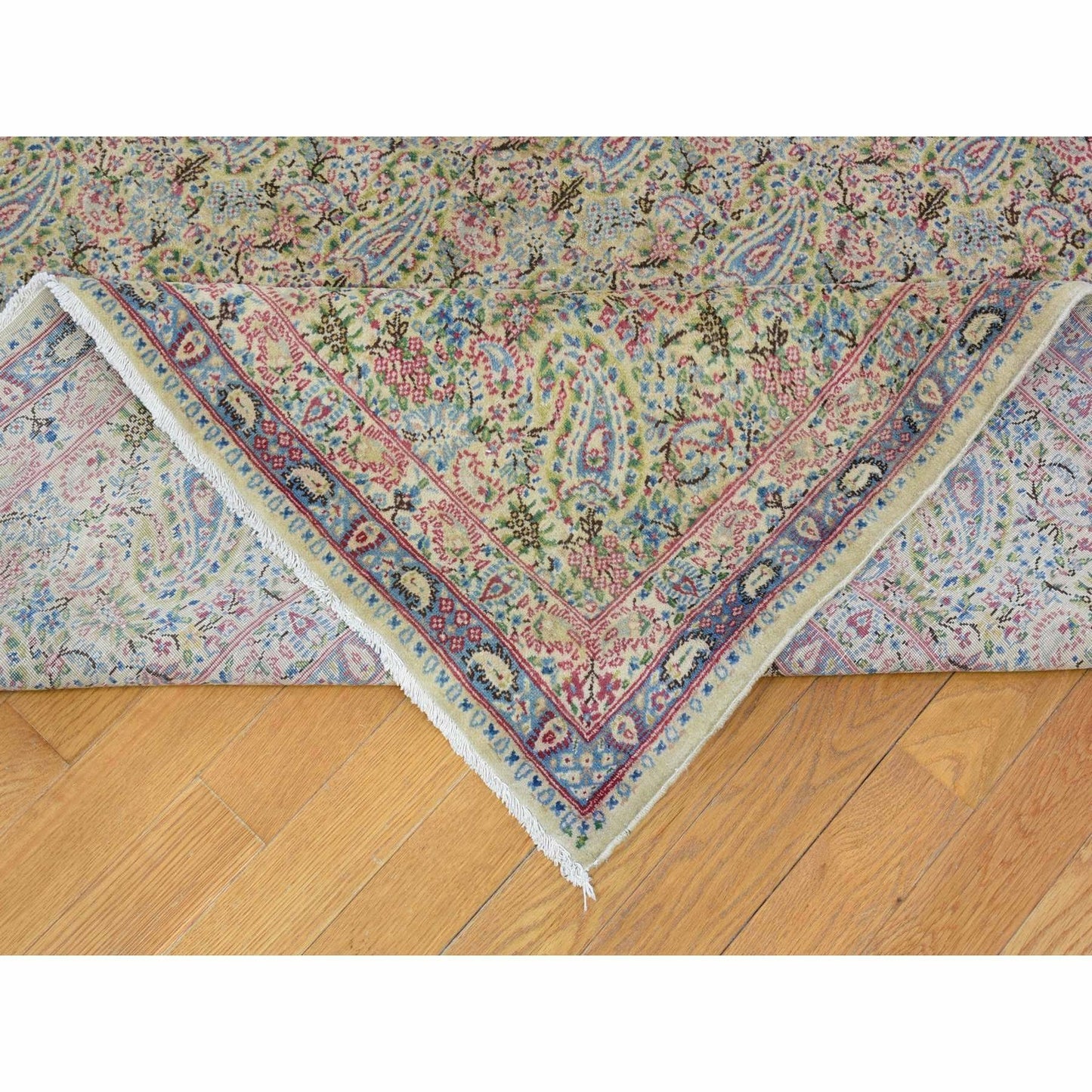 10'X13' Ivory Antique Farsian Karman Full Pile Hand Knotted Wool Rug