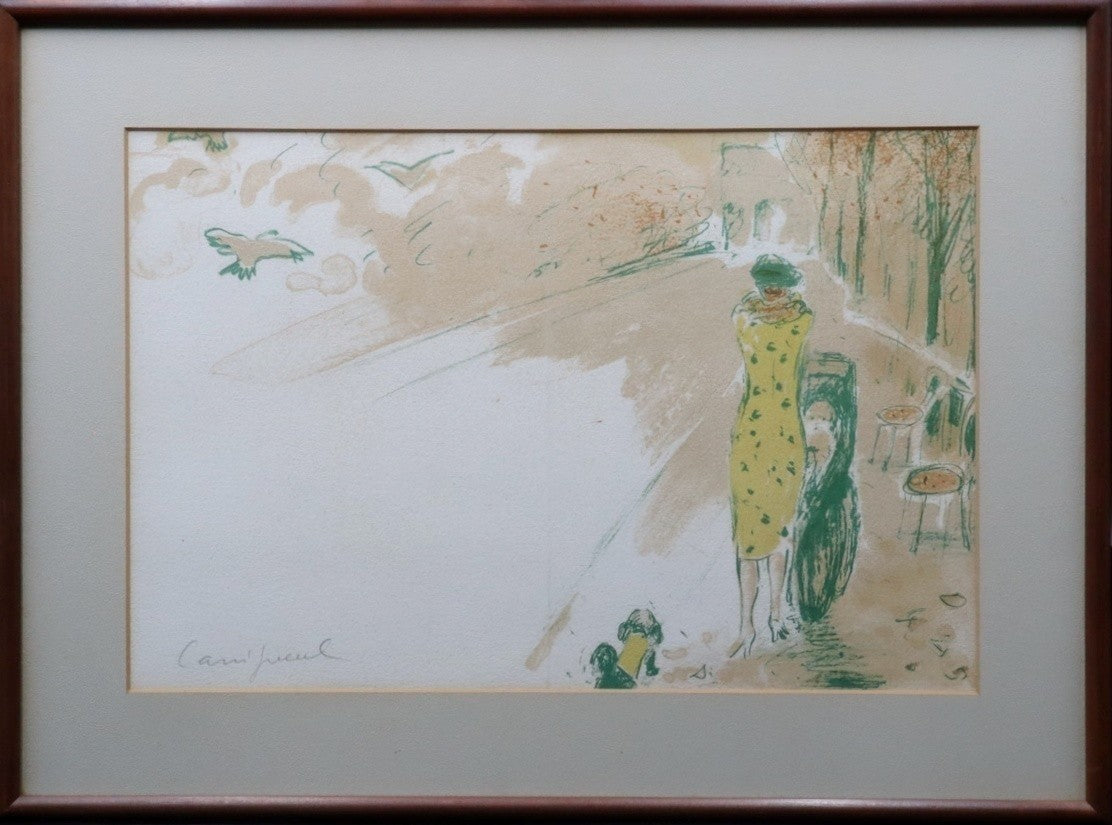 Jean-Pierre Cassigneul Original Lithograph Woman In Yellow Dress Signed Framed