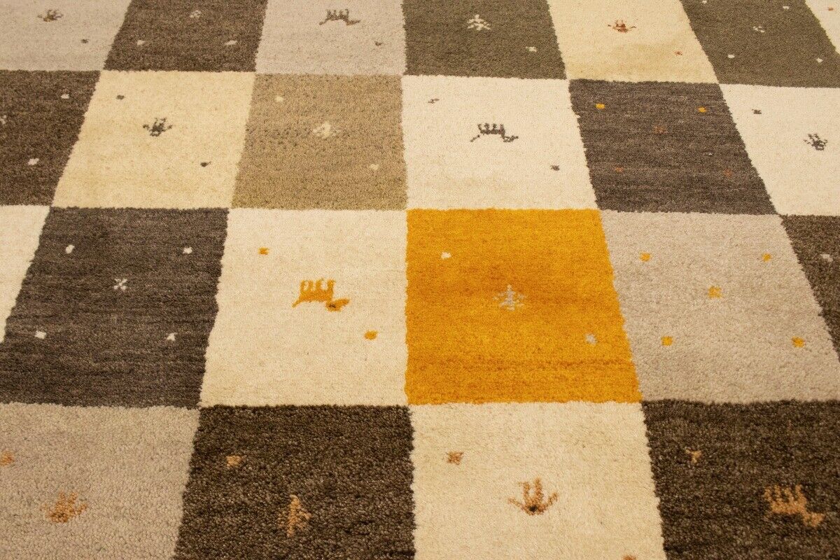 Modern Gabbeh Rug Multicolored Tribal Checker