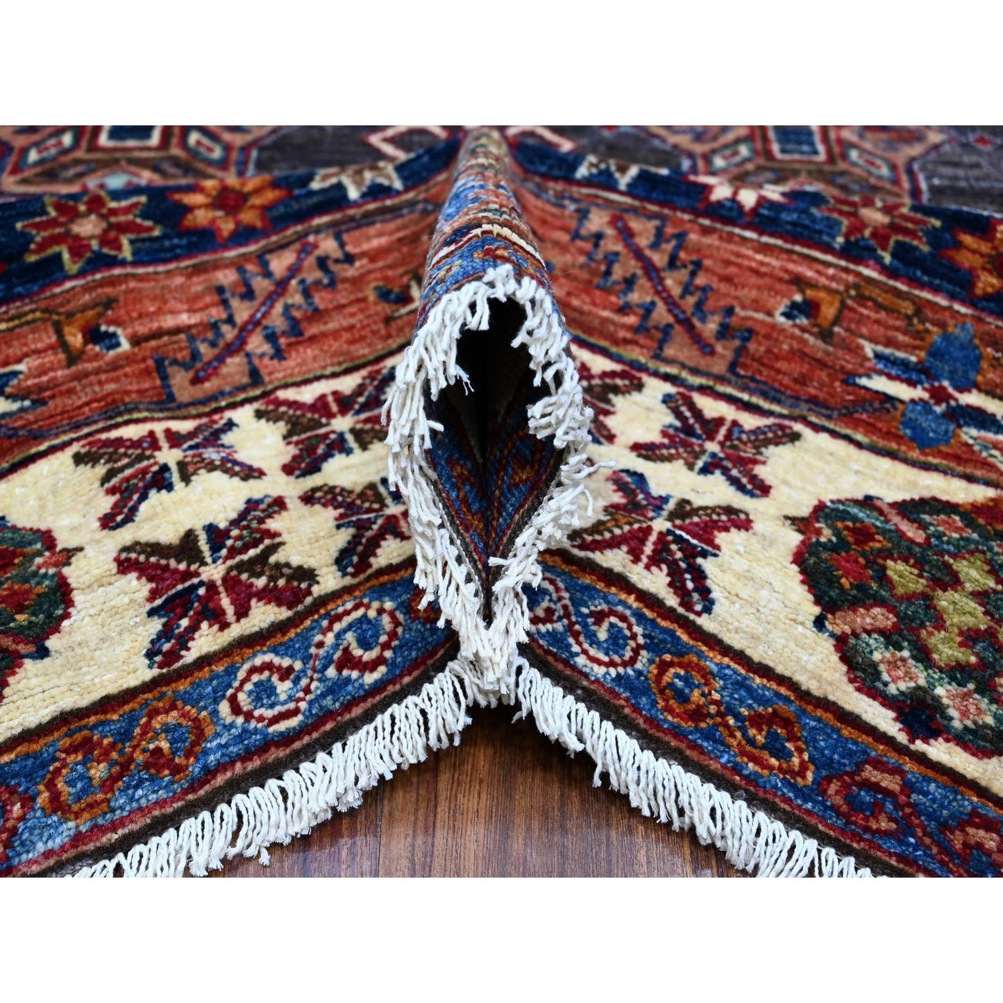9'X12'3" Gray Tribal Medallions Hand Knotted Super Kazak Oriental Rug