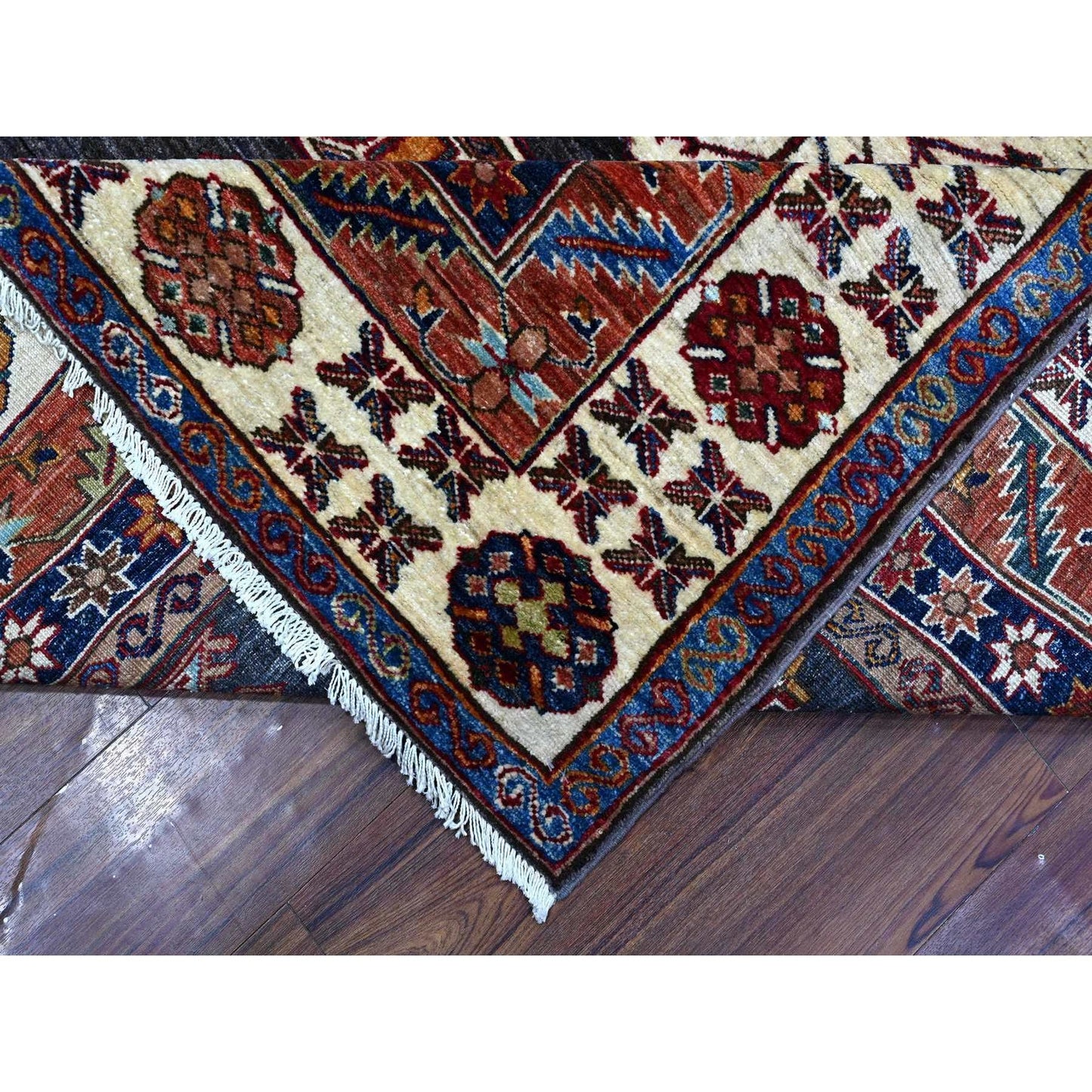 9'X12'3" Gray Tribal Medallions Hand Knotted Super Kazak Oriental Rug