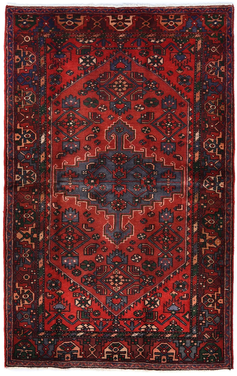 Vintage Hand-Knotted Wool Oriental Rug Red Tribal