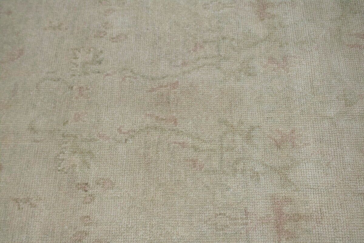 Transitional Muted Beige Floral Handmade Oriental