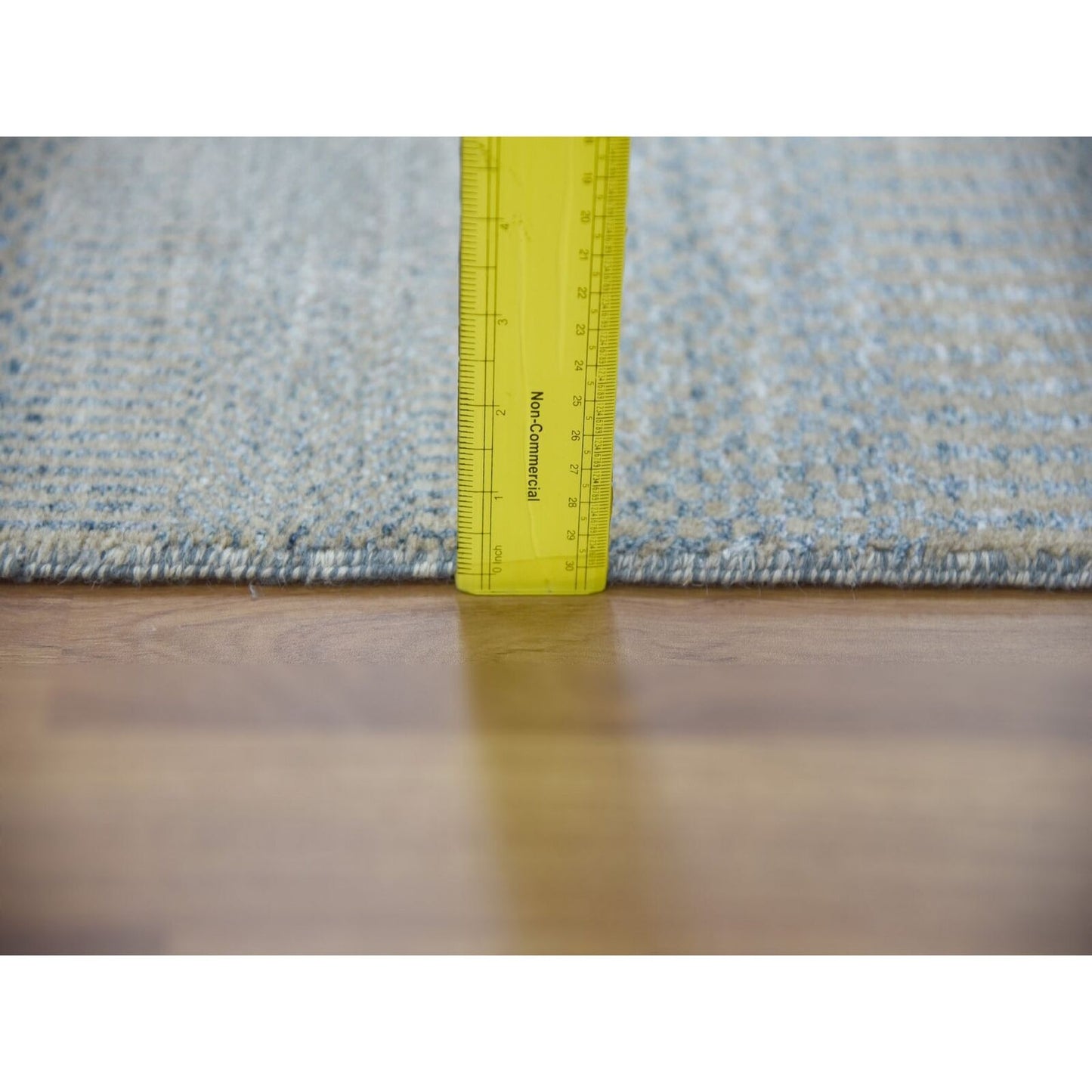 2'7"X16'4" Blue Wool And Silk Hand Knotted Modern Xl Runner Rug