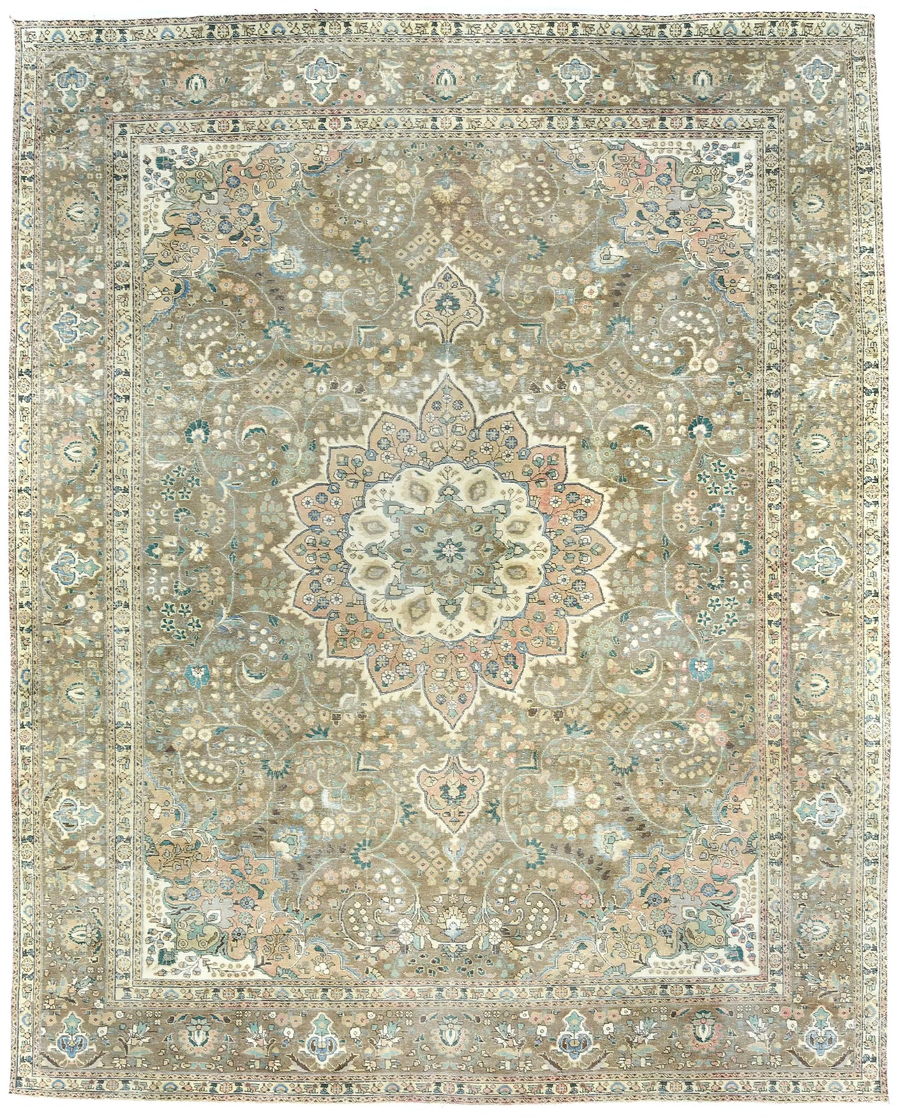 Distressed Vintage Oriental Rug Muted Brown