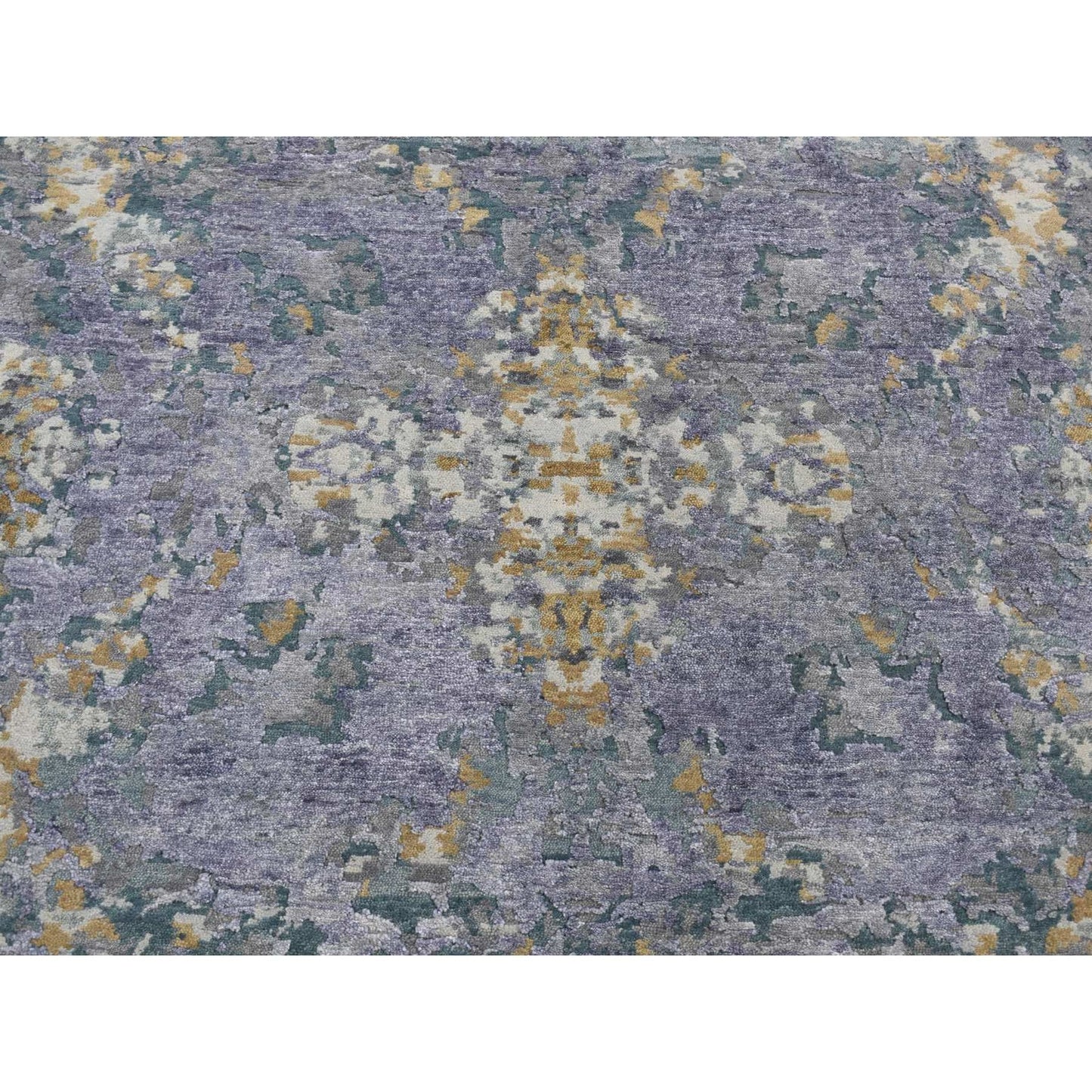 8'X9'10" Gray Abstract Design Wool And Silk Hand Knotted Oriental Rug