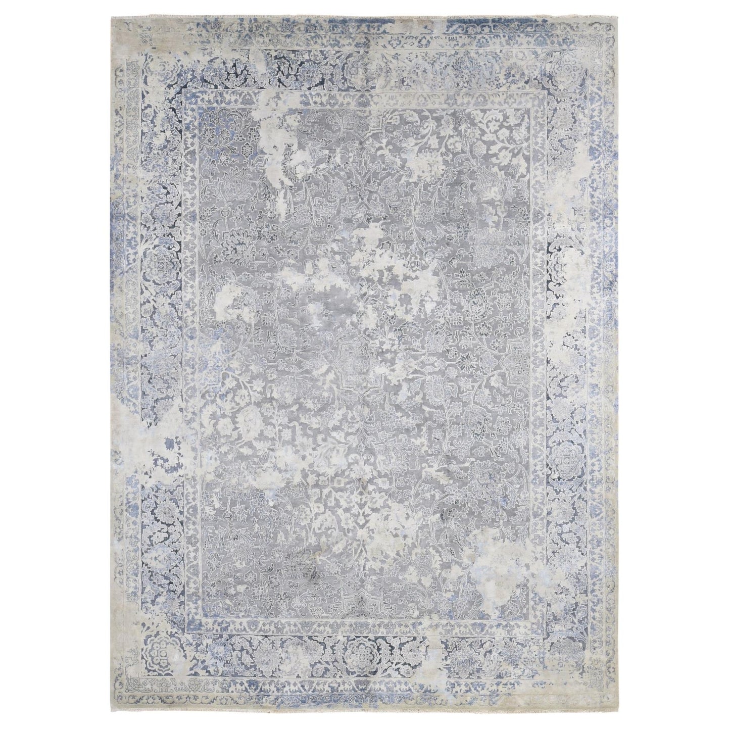 9'X12' Ash Gray Broken Kishoon Wool With Pure Silk Hand Knotted Rug