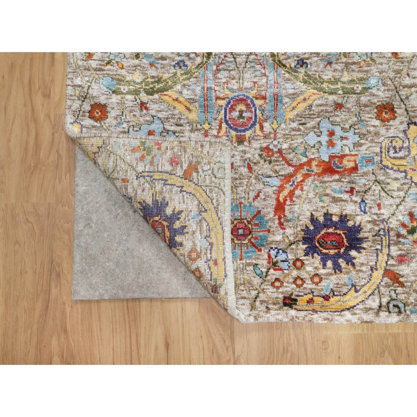 2'7"X23'10" White Sickle Leaf Hand Knotted Silk And Wool Xl Runner Rug