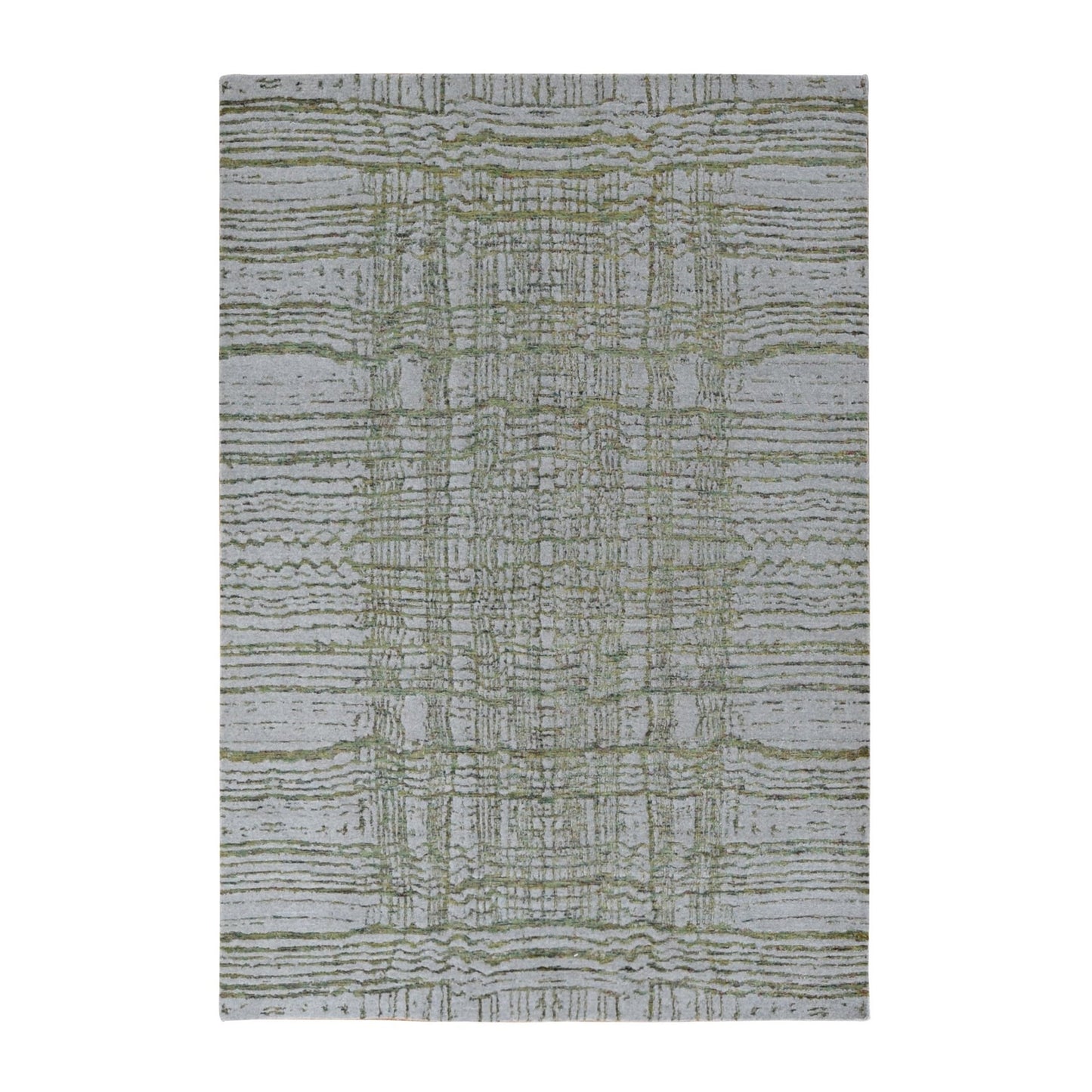 6'X8'9" Goose Gray Modern Fine Jacquard Hand Loomed Wool And Art Silk Rug