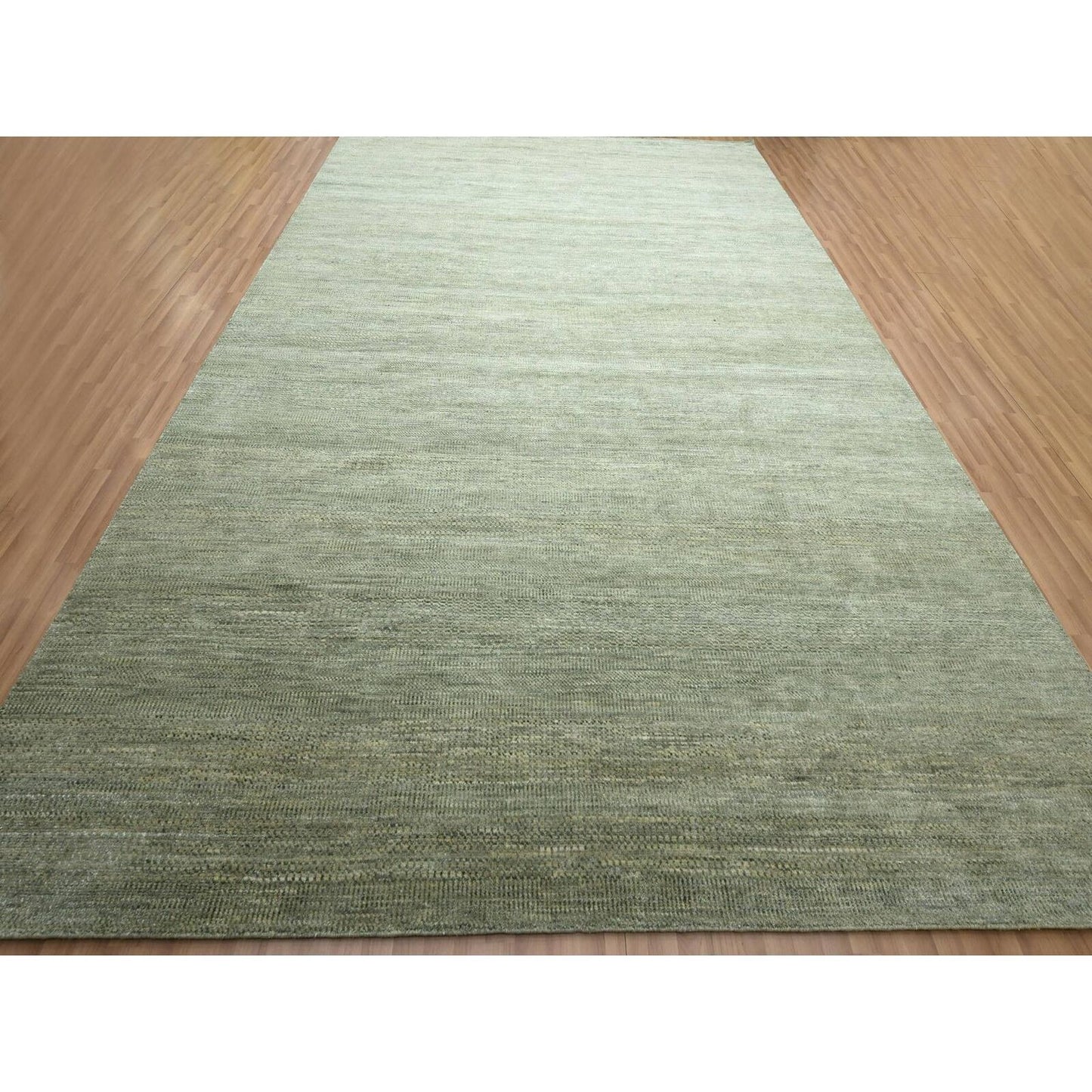 10'2"X14' Seneca Gray Hand Knotted Modern Grass Design Wool And Silk Rug