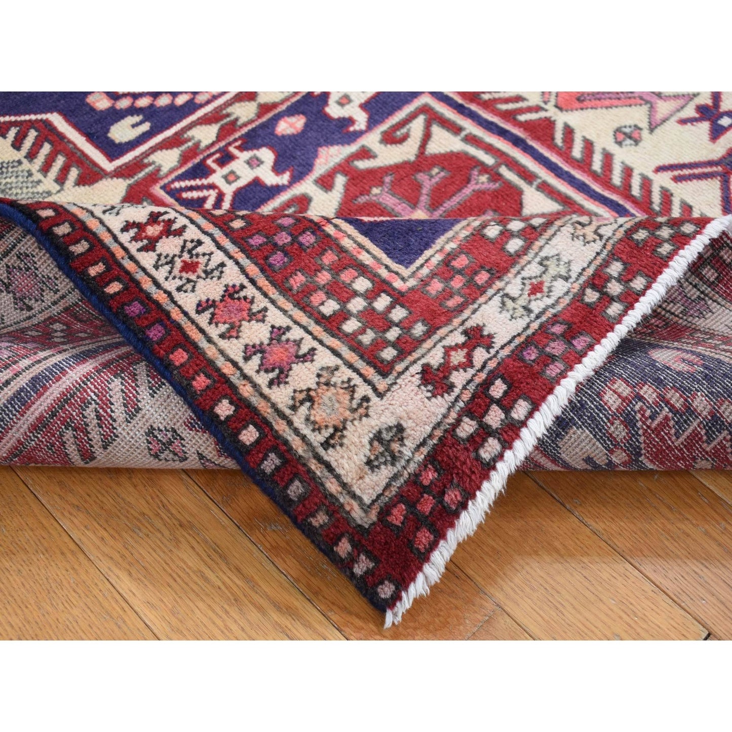 3'8"X10' Blue Vintage Zoroastrian Northeast Wool Hand Knotted Runner Rug