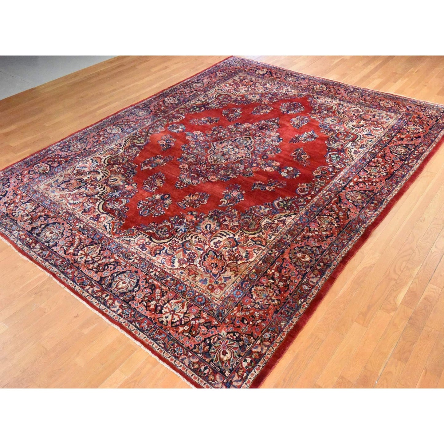 10'2"X13'3" Red Semi Antique Zoroastrian Saroogh Wool Hand Knotted Rug