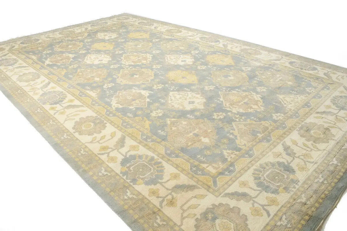 Handmade Palatial Oushak Chobi Rug Blue-Gray