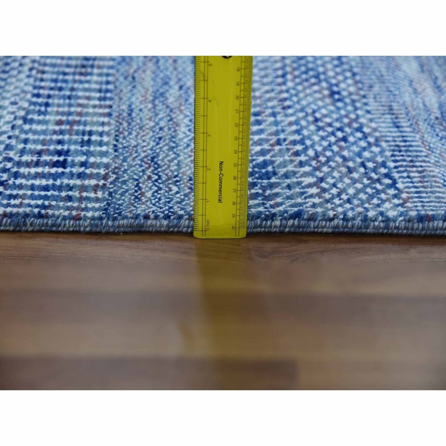 9'1"X12'2" Blue Hand Knotted Grass Design Gabbeh Wool And Silk Rug