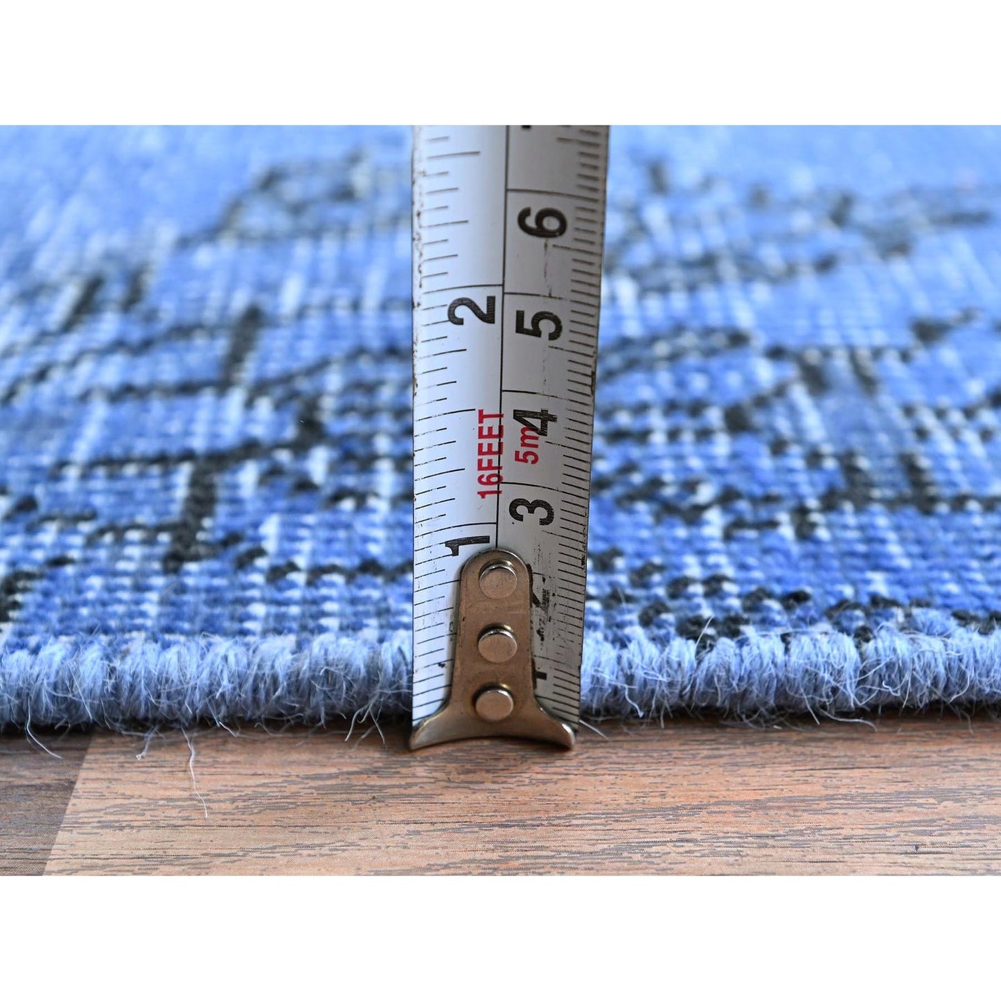 2'2"X6'2" Blue Overdyed Vintage Zoroastrian Hand Knotted Wool Runner Rug