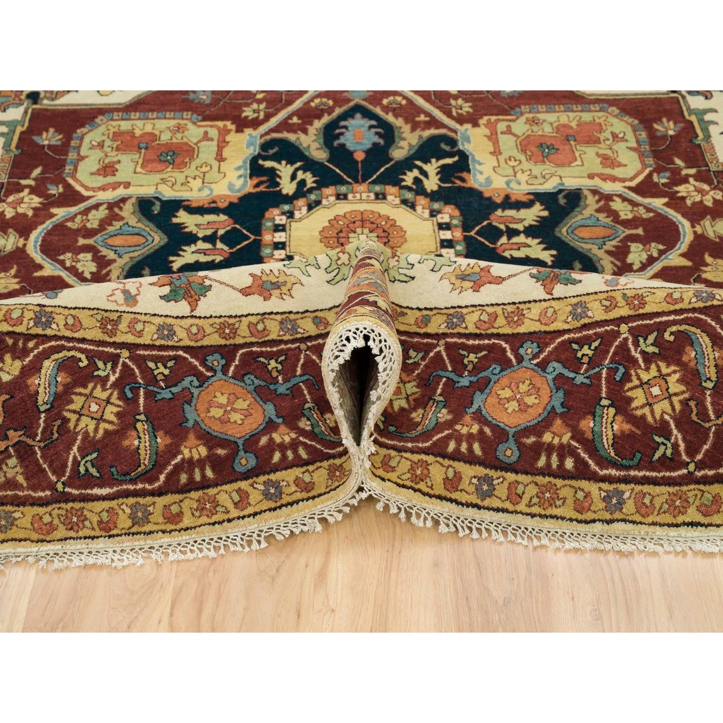 10'X10' Ivory Heris Re-Creation Hand Knotted Wool Round Oriental Rug