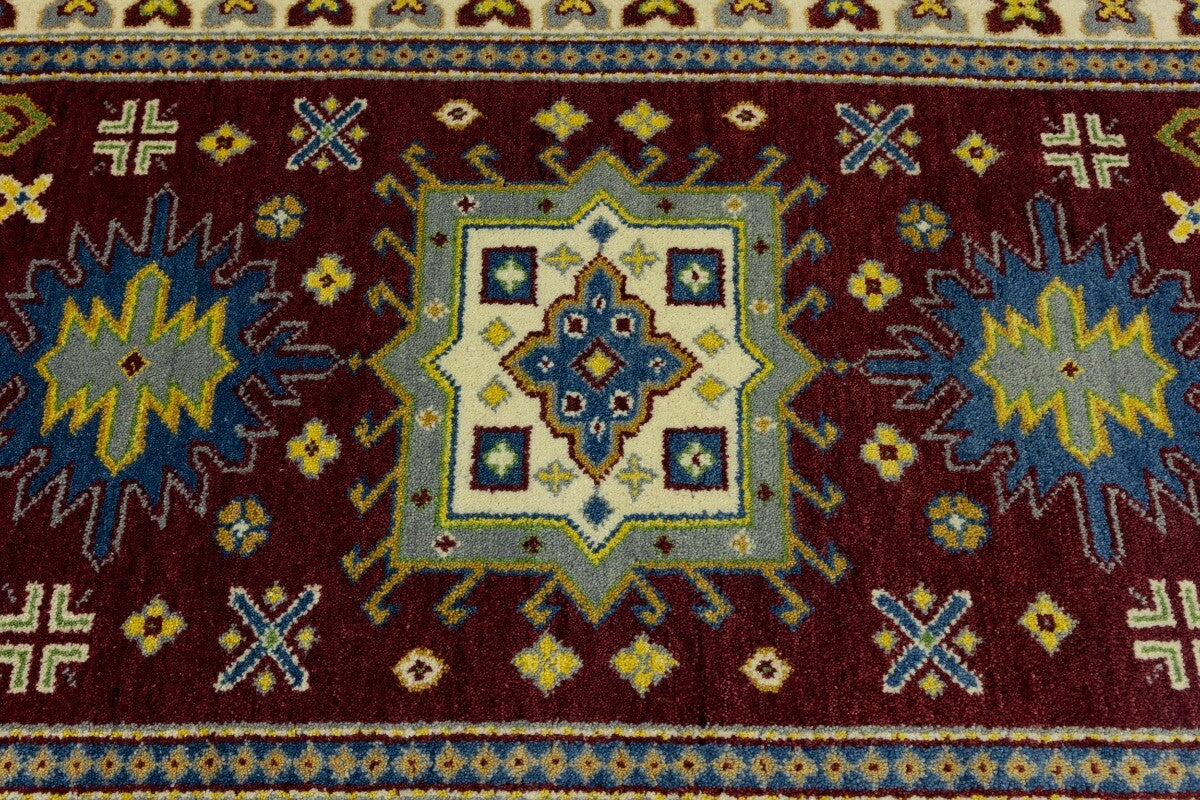 Kazak Maroon Red Geometric Tribal Oriental Rug