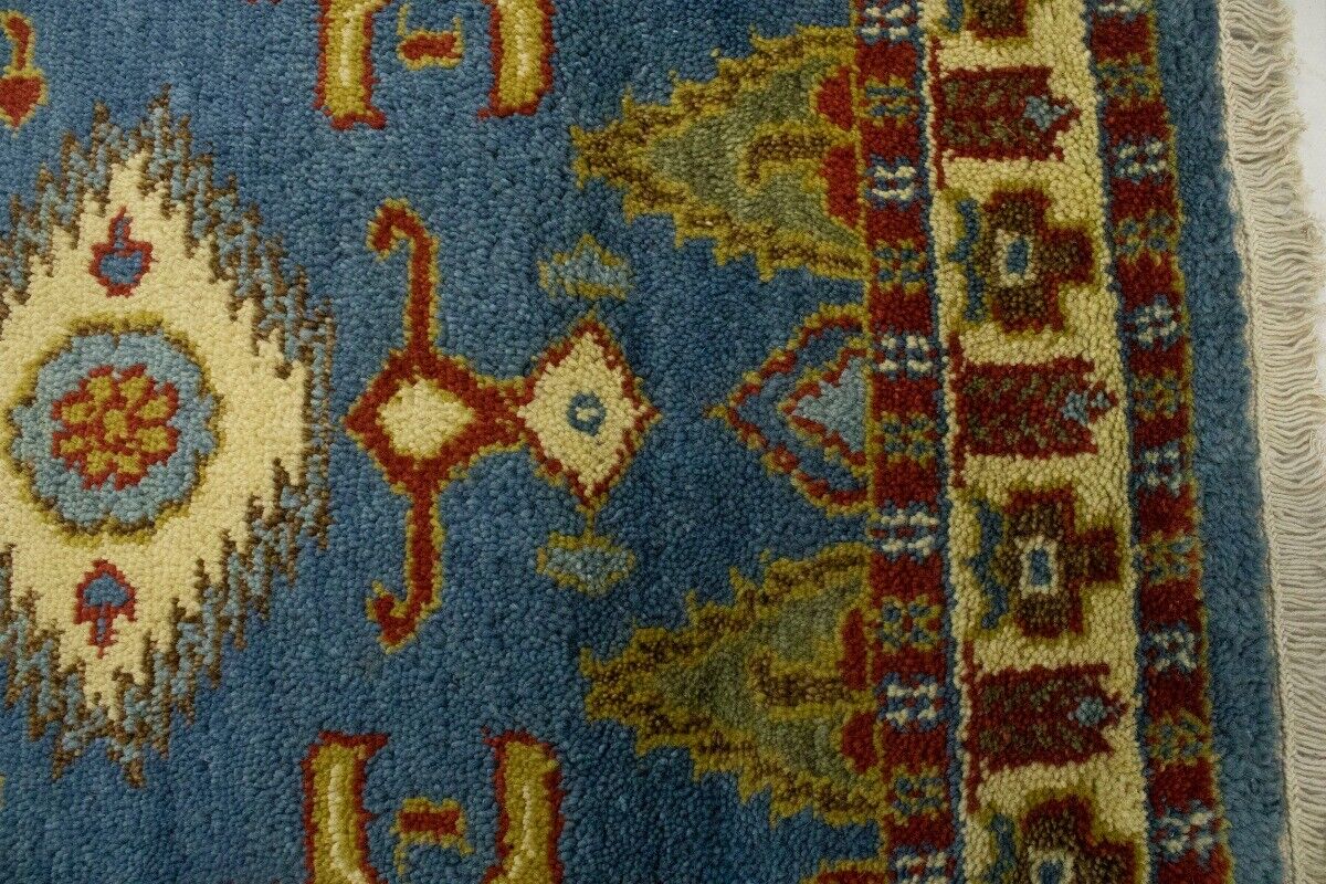 Kazak Oriental Rug Blue Geometric Tribal Style