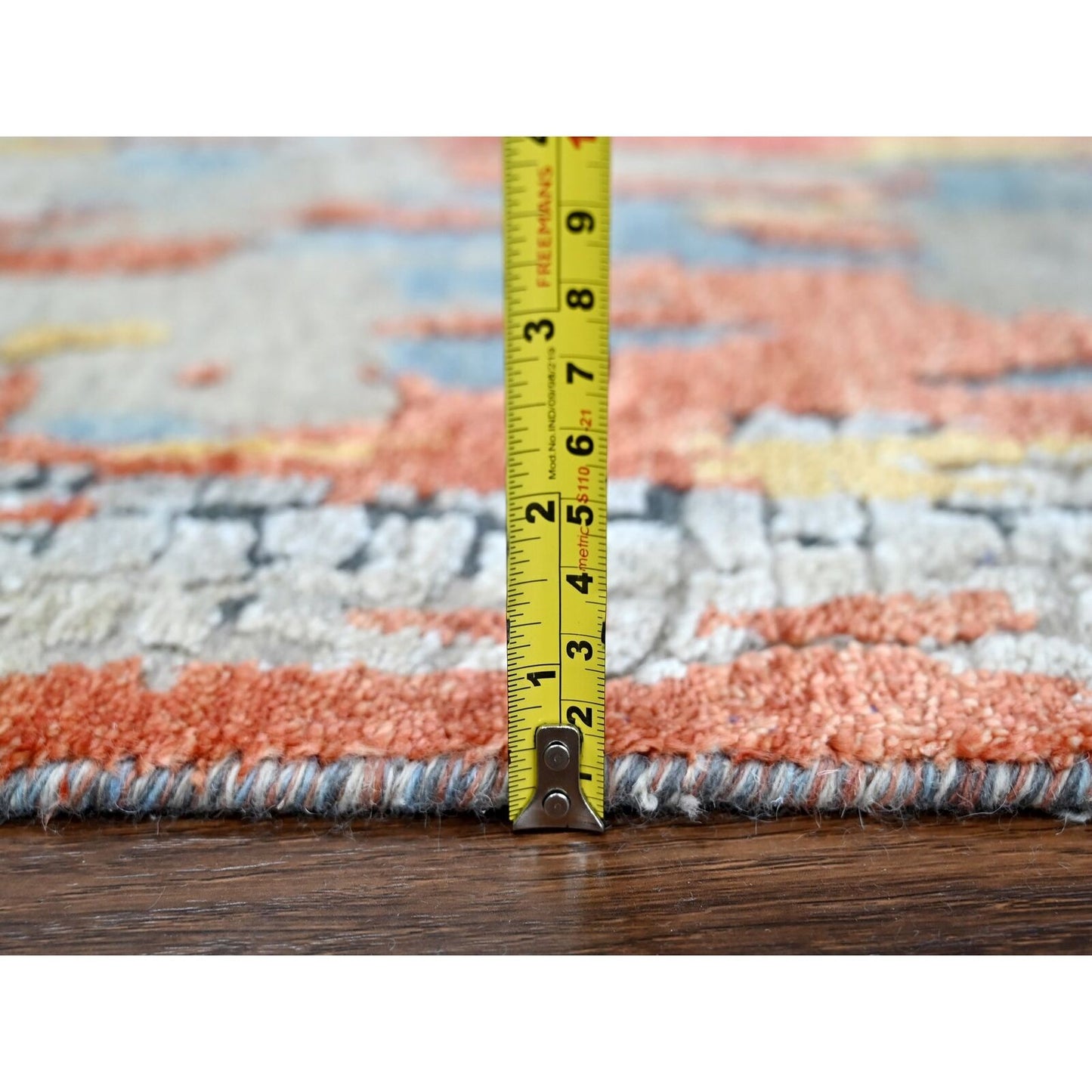2'5"X25'8" Dark Coral Abstract Hand Knotted Wool And Silk Xl Runner Rug