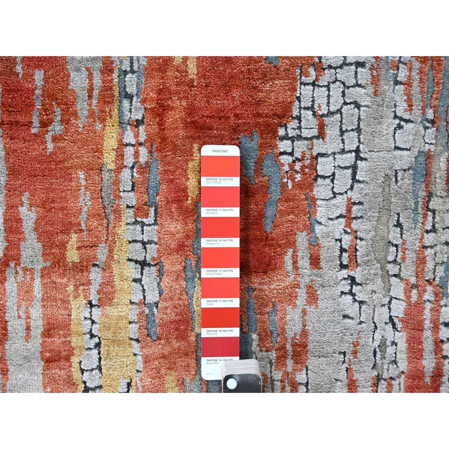 2'5"X25'8" Dark Coral Abstract Hand Knotted Wool And Silk Xl Runner Rug