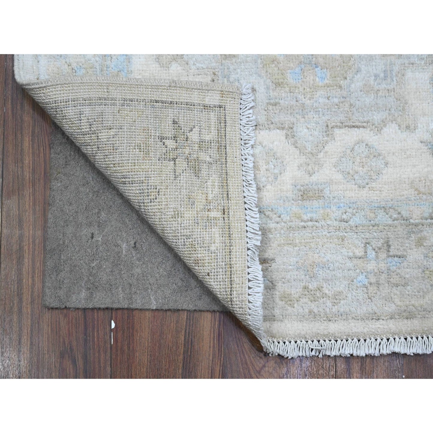 2'8"X19'7" Ivory Hand Knotted White Wash Peshawar All Wool Xl Runner Rug