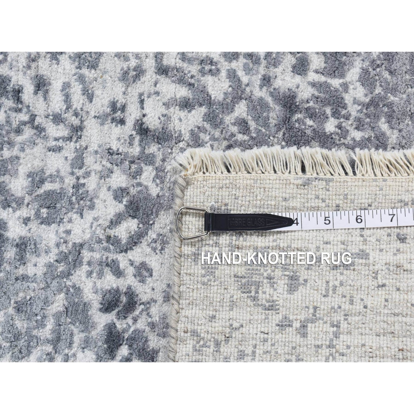 2'8"X10' Gray Erased Zoroastrian Design Wool/Silk Hand Knotted Runner Rug