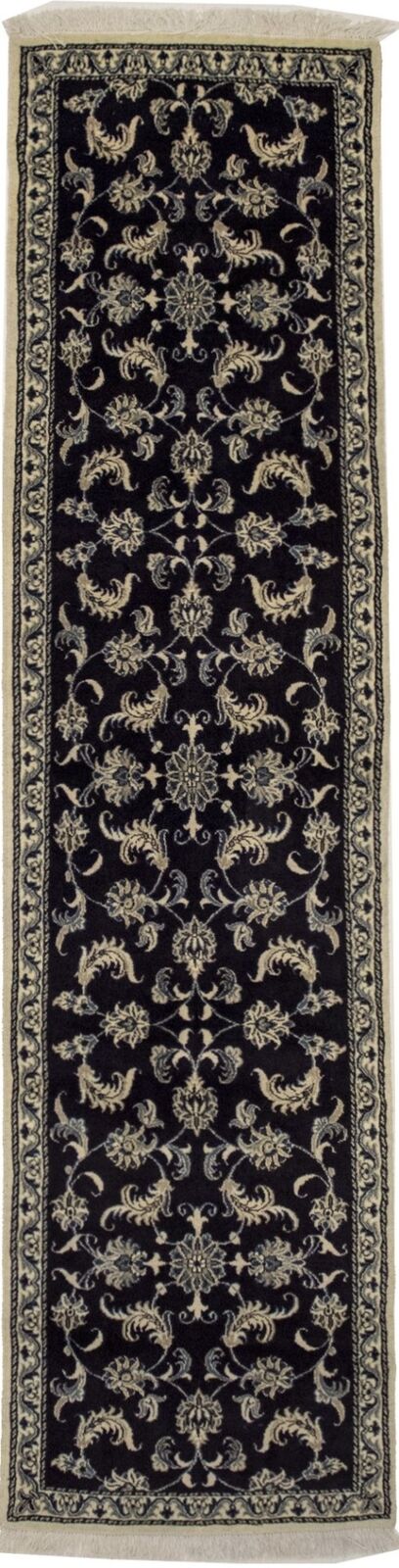 Vintage Oriental Runner Rug Allover Floral Navy