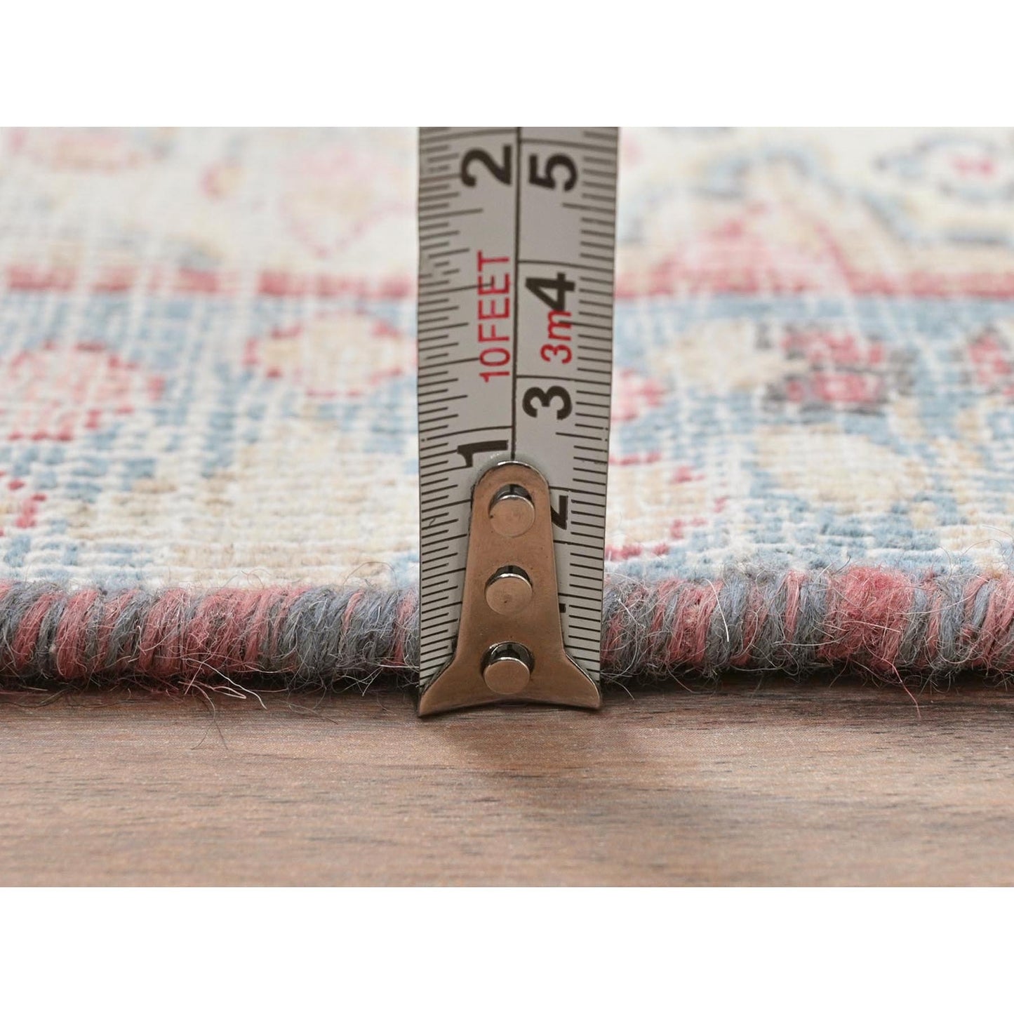 2'X2'7" Ivory Vintage Farsian Karman Worn Wool Hand Knotted Mat Rug