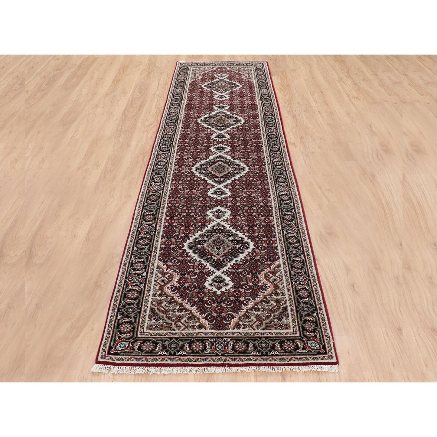 2'8"X10'2" Red Tebraz Mahi Fish Design Hand Knotted Runner Rug