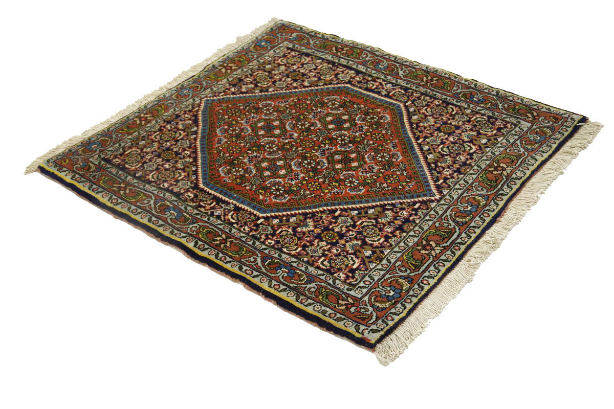 250 Kpsi Navy Orange Floral Square Rug Small