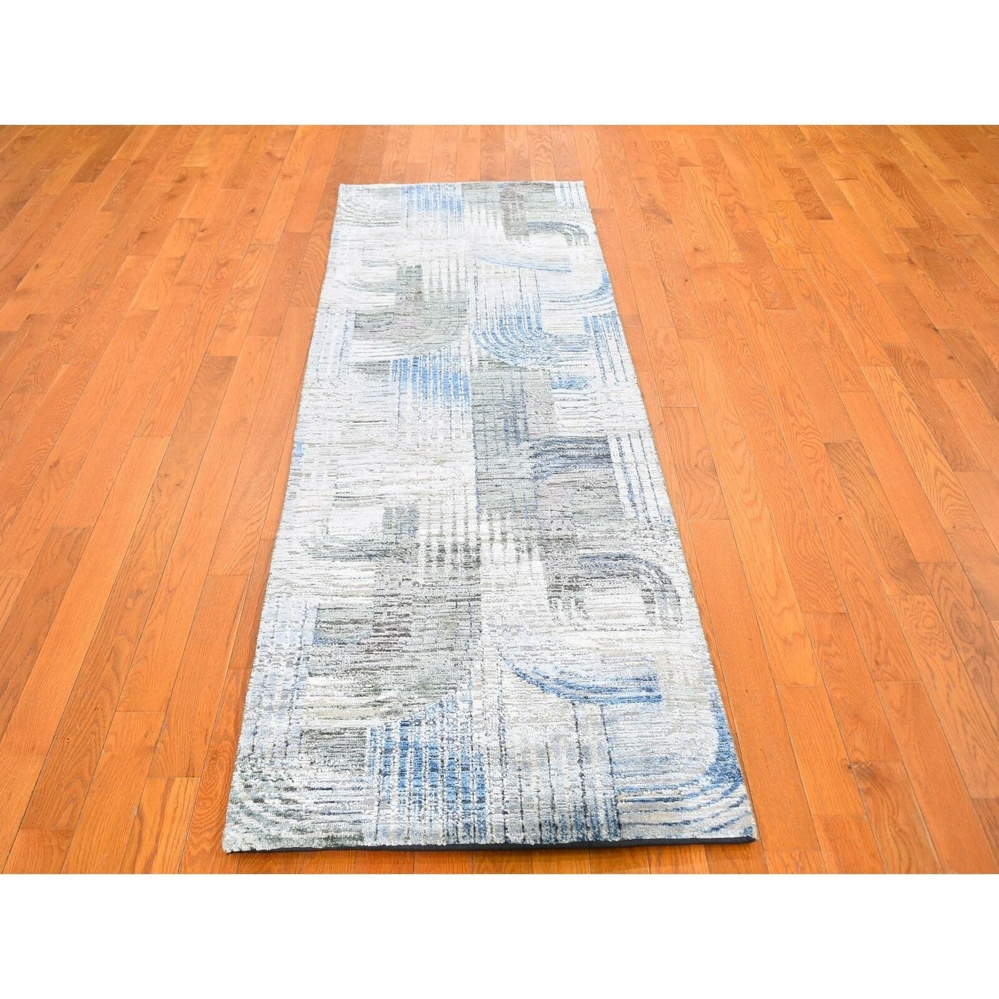 2'7"X10'4" The Intertwined Passage Silk - Text Wool Handmade Runner Rug