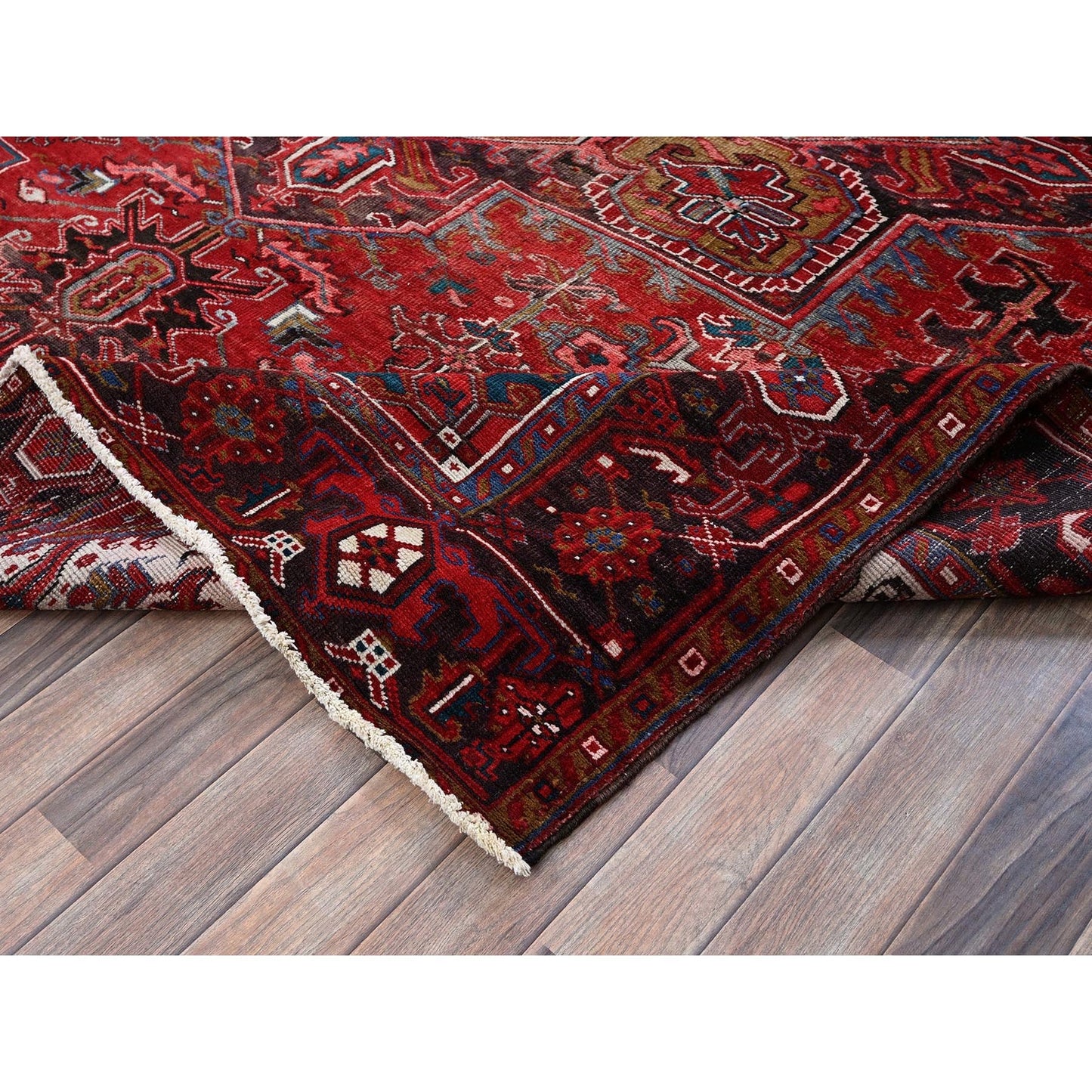 8'9"X10'4" Ruby Red Vintage Zoroastrian Heris 100% Wool Hand Knotted Rug