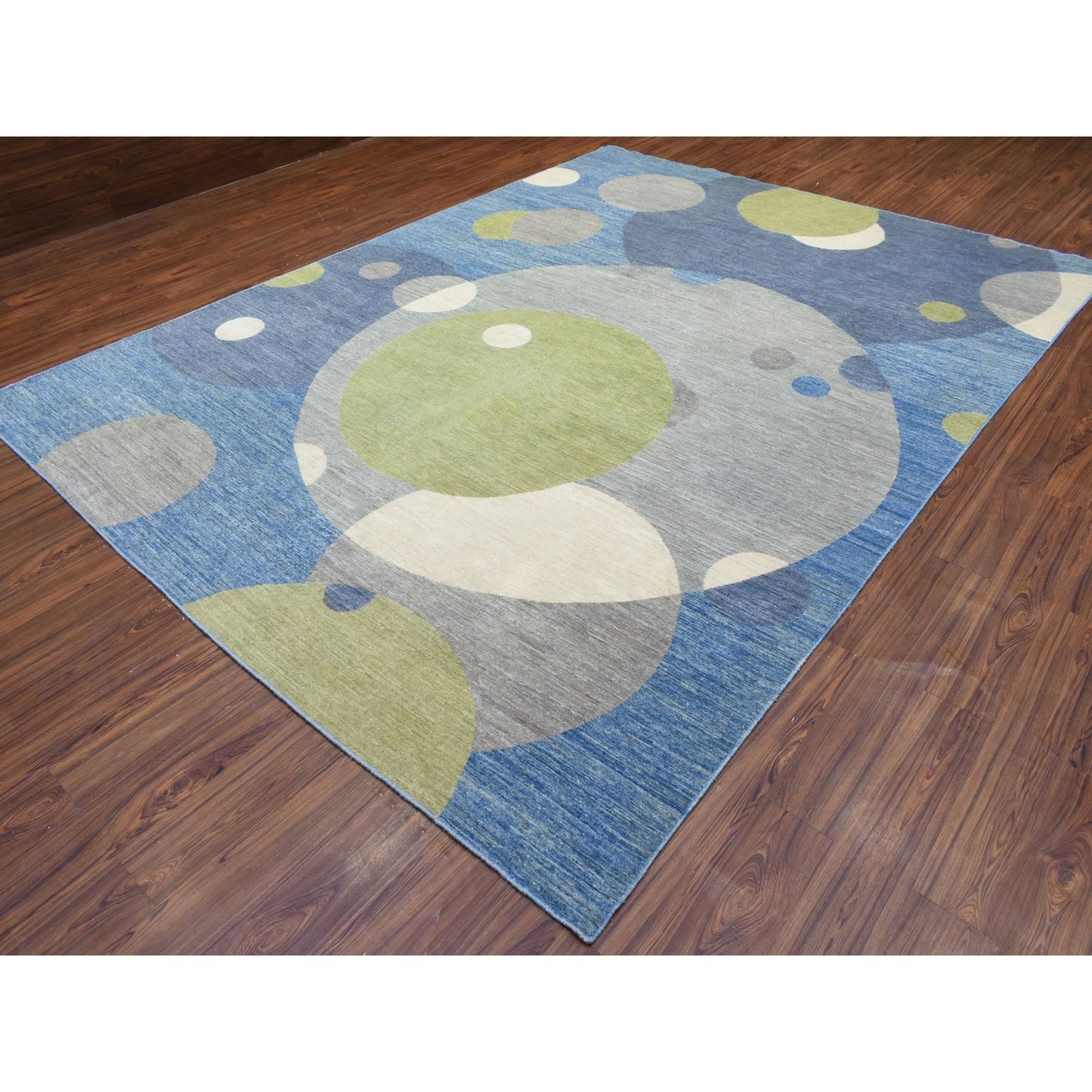 9'1"X12' Colorful Modern The Circles Design Soft Wool Hand Knotted Rug