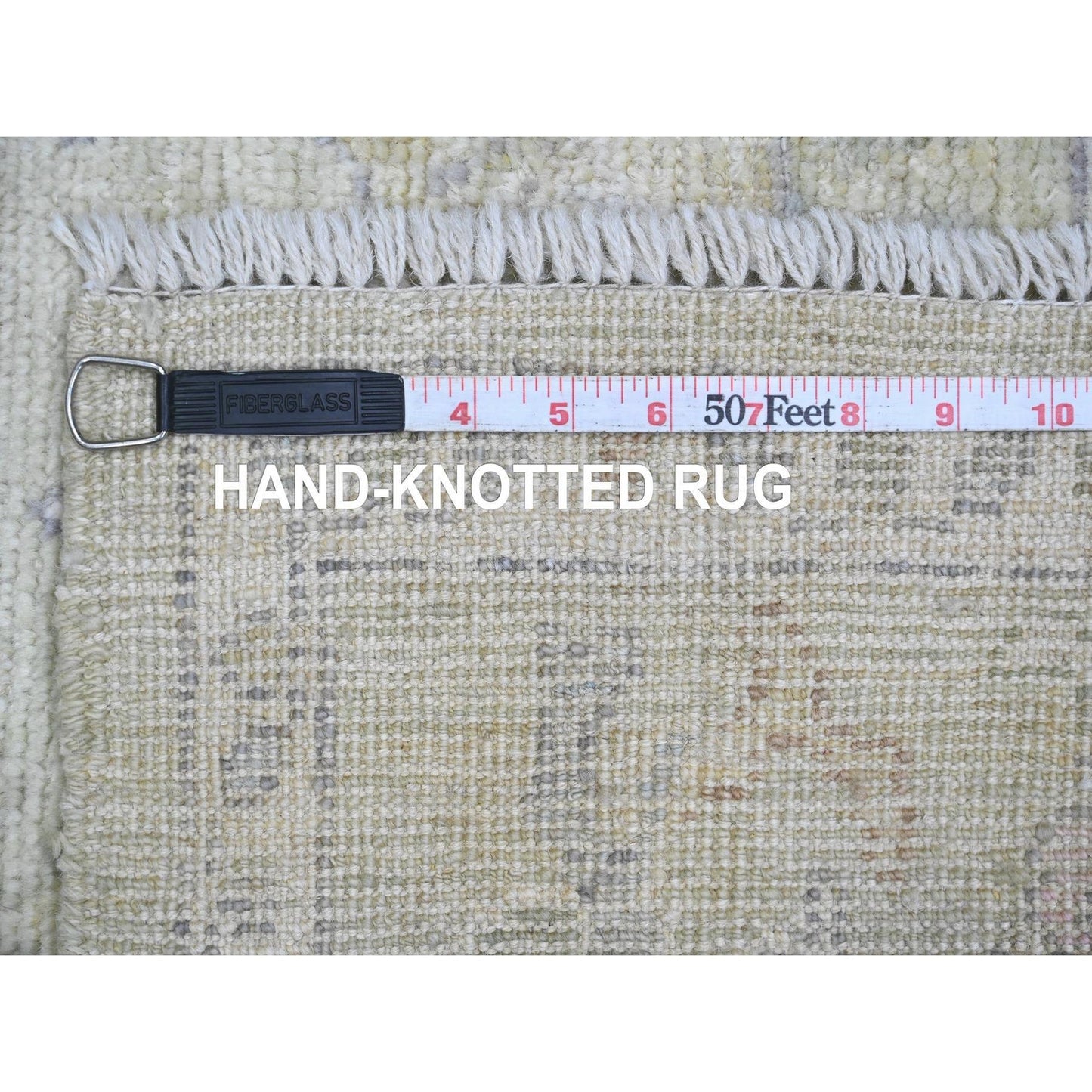 4'2"X4'2" Green Hand Knotted Angora Oushak Leaf Design Wool Square Rug