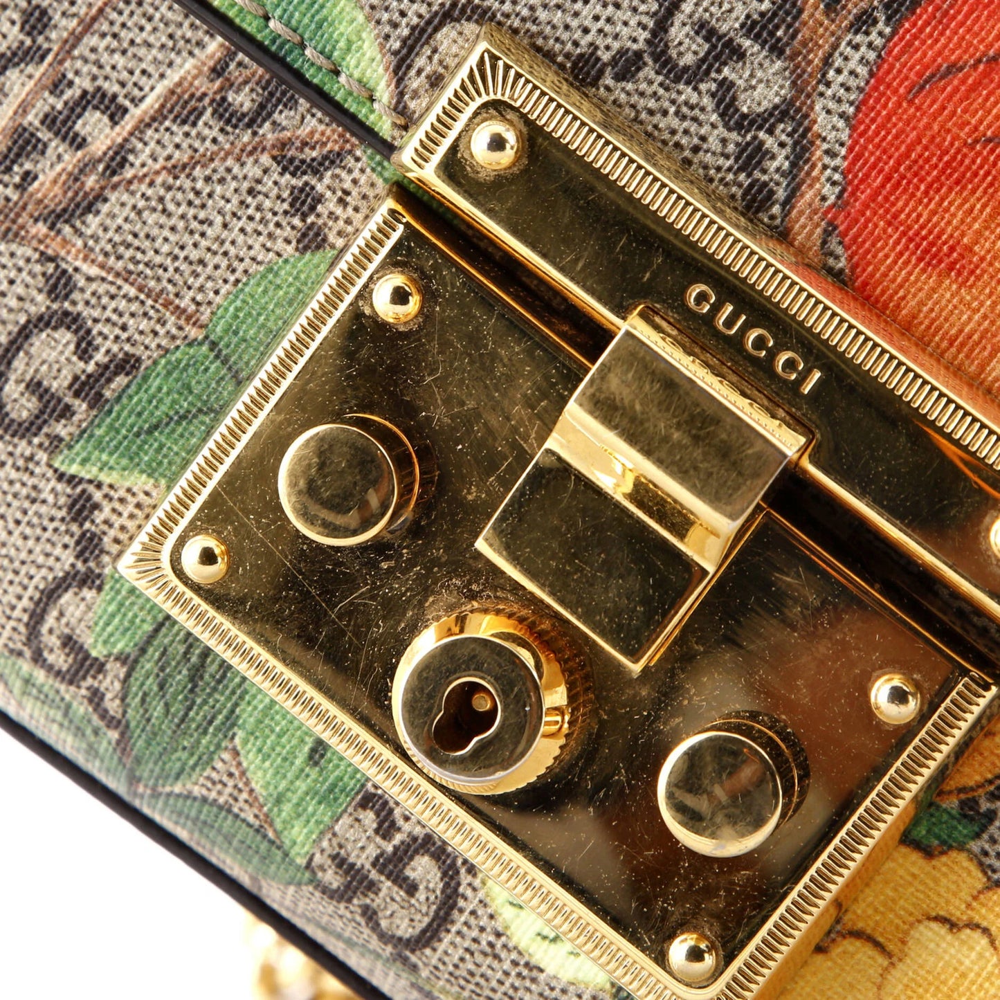 Gucci Padlock Shoulder Bag Tian Print Gg Coated Canvas Small