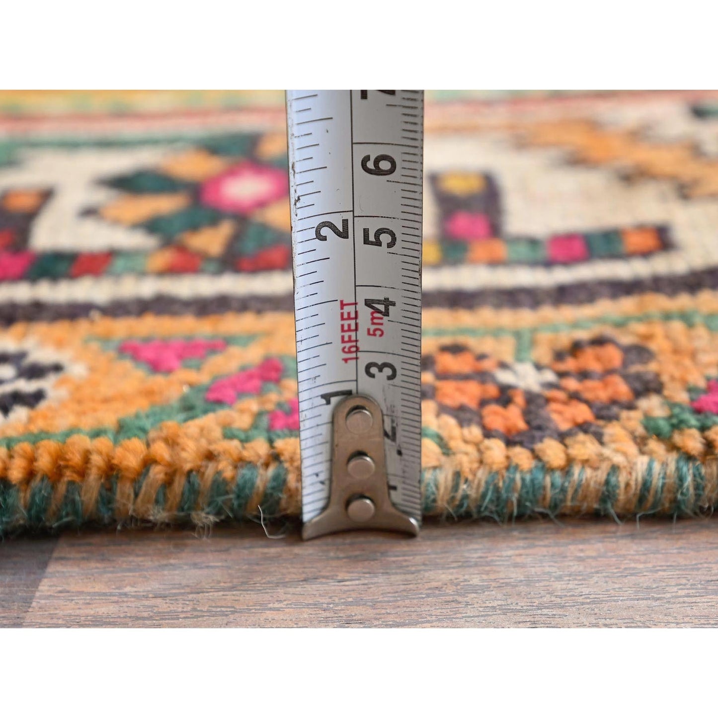4'4"X7'4" Red Vintage Zoroastrian Caucasian Gul Design Knotted Wool Rug