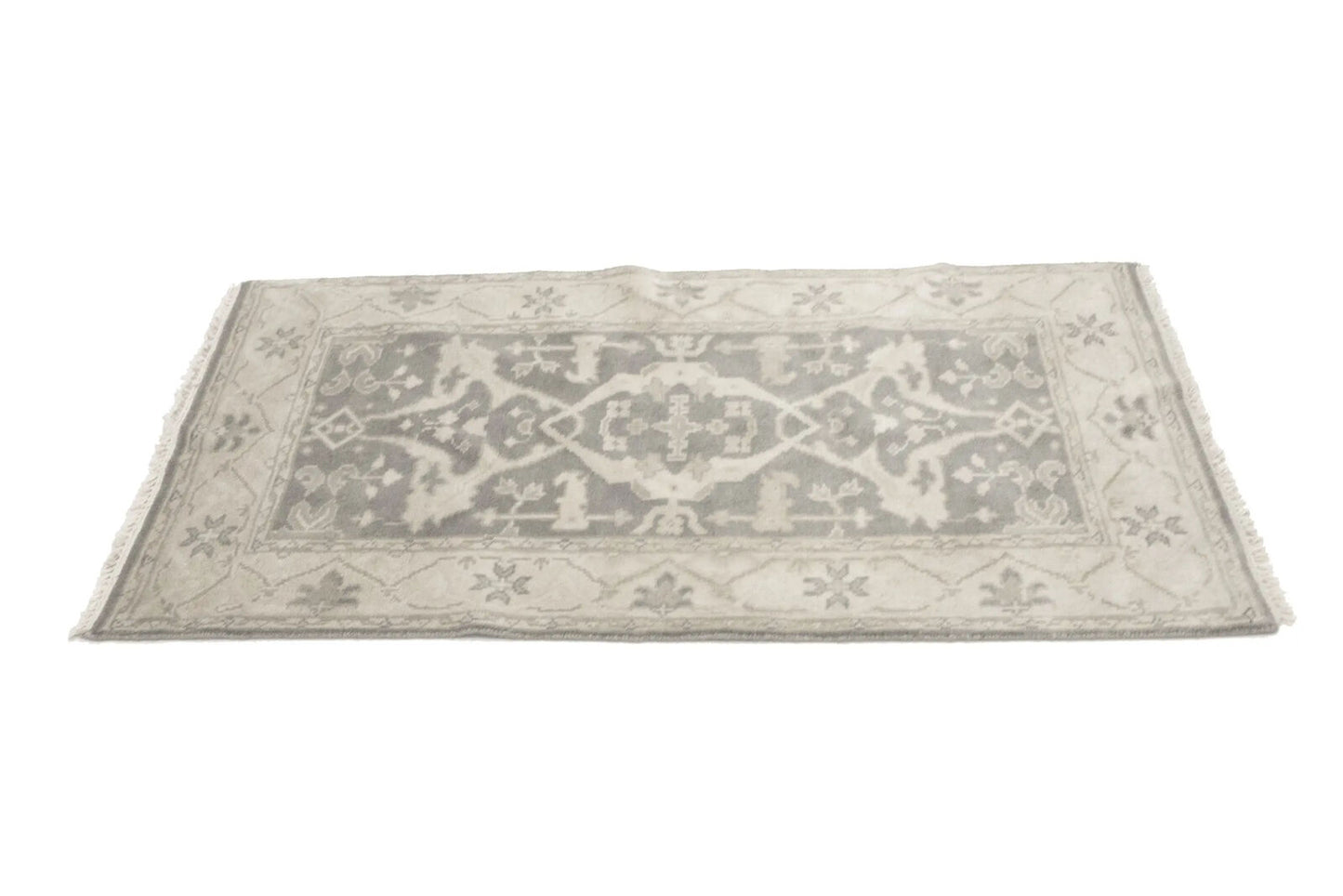Handmade Muted Taupe Floral Oriental Rug Classic