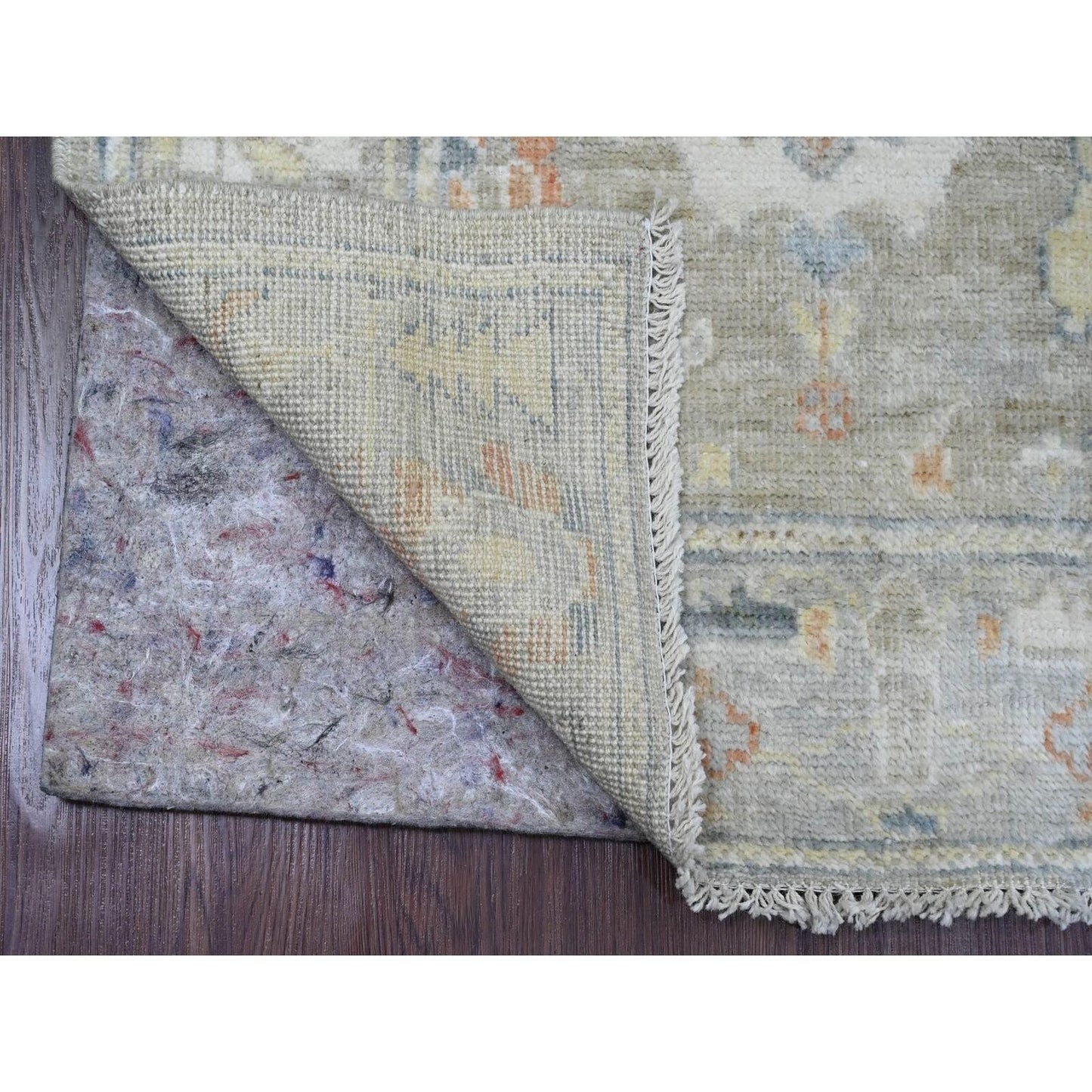 2'8"X11'8" Gray Angora Oushak Leaf Design Hand Knotted Wool Runner Rug