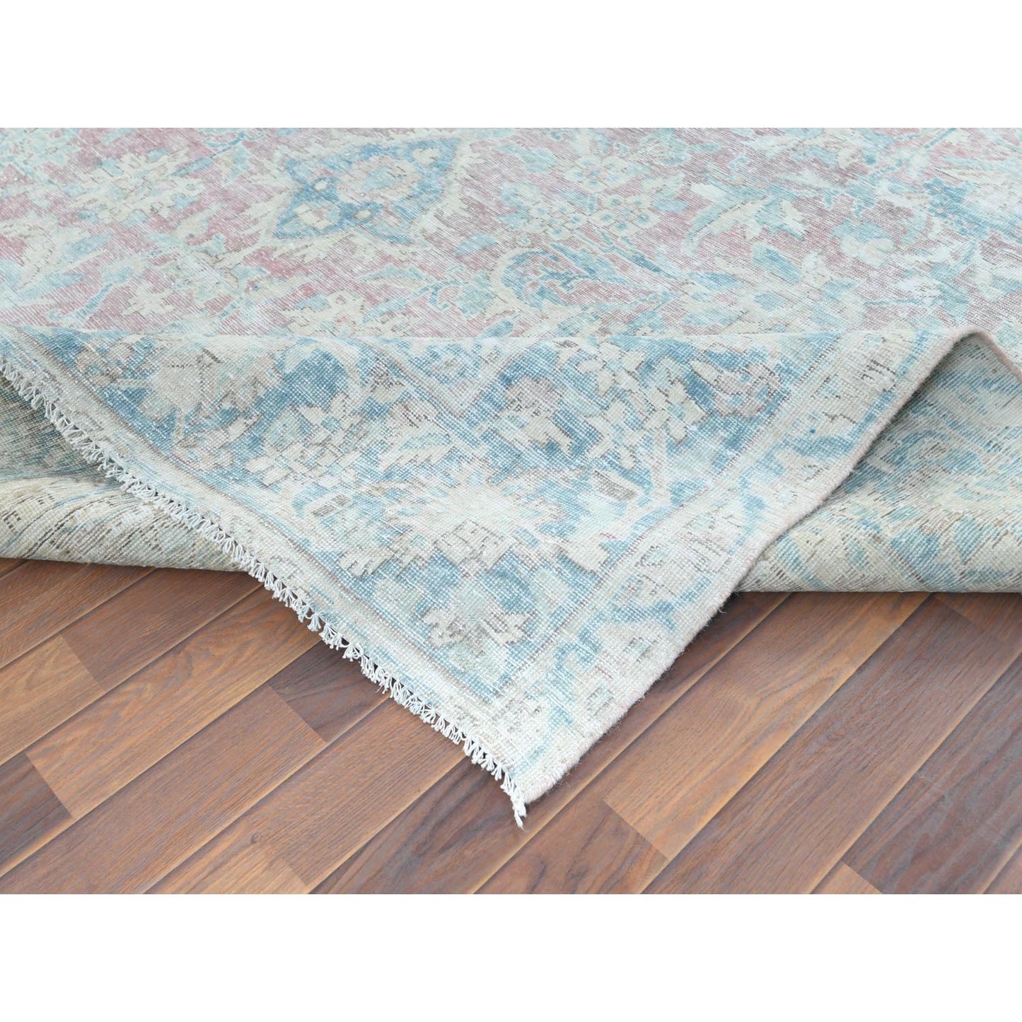 8'1"X12' Red Distressed Vintage Farsian Karman Wool Hand Knotted Rug