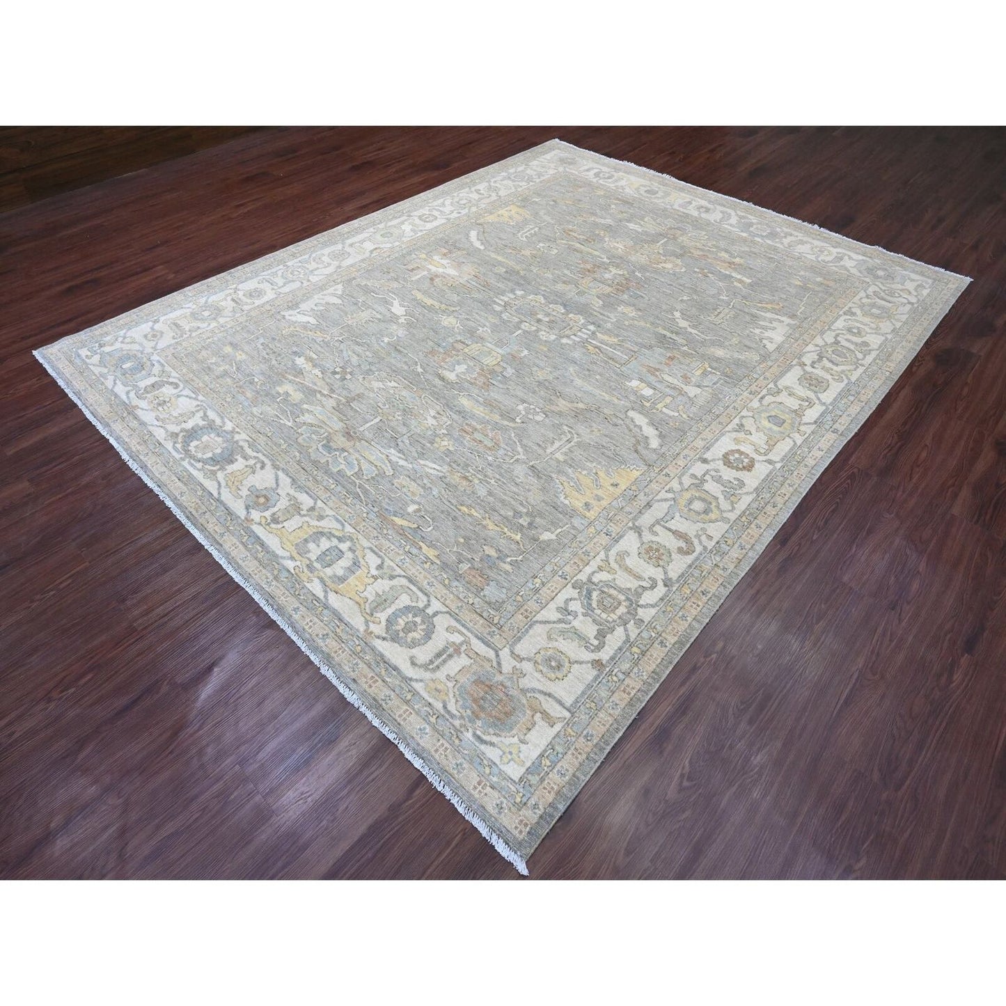 8'X10' Gray Peshawar Heris All Over Design Hand Knotted Wool Rug Oriental