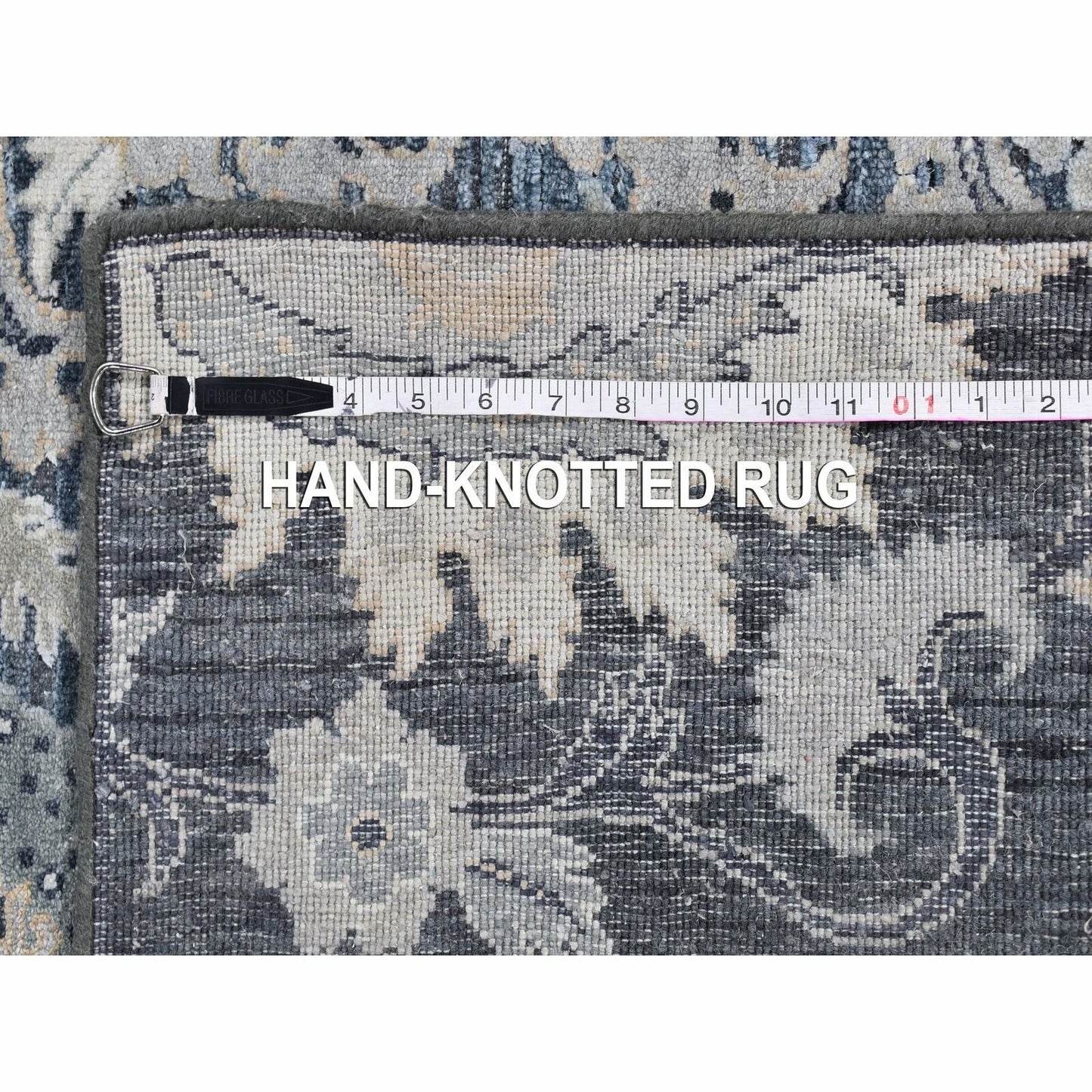 3'X10'2" Silk With Textured Wool Palmette Motif Hand Made Wide Runner Rug