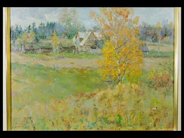 Mikhail Kozell "Autumn" Original Oil Painting 1961 Russian Landscape F6 Framed