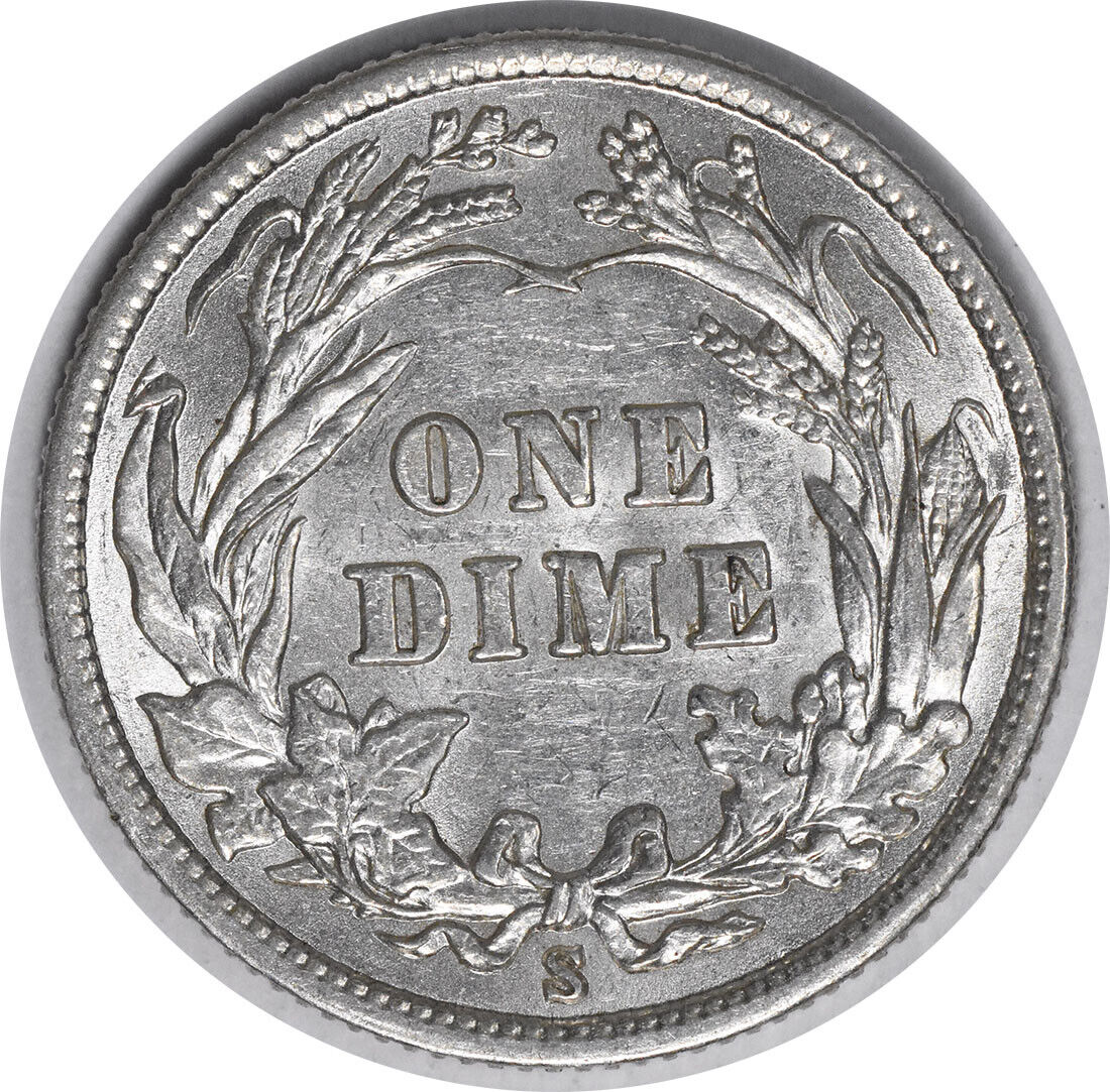 1911-S Barber Silver Dime AU Slider Uncertified