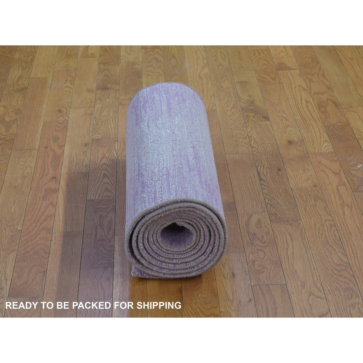 2'6"X12'4" Pink Hand Knotted Zero Pile Pure Wool Only Runner Rug