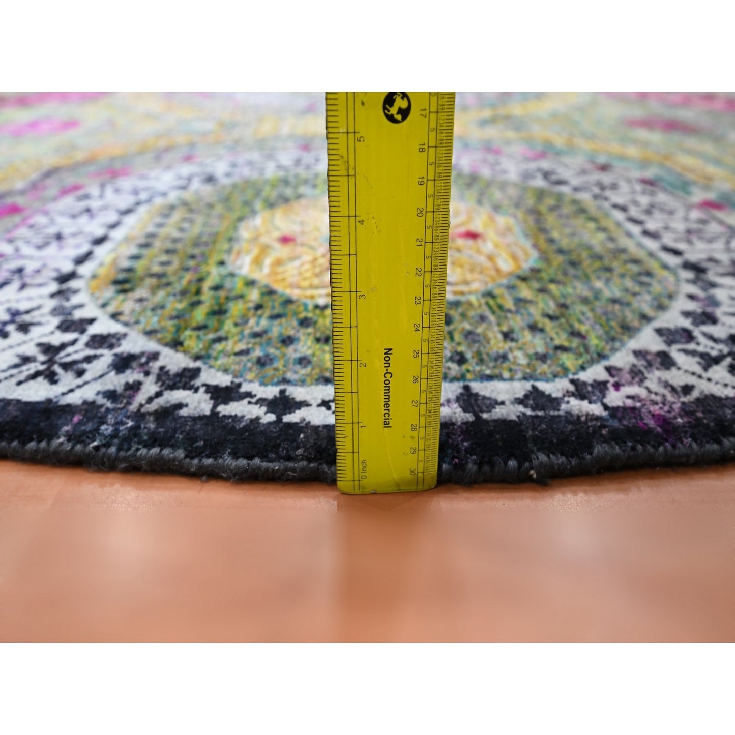 8'1"X8'1" Yellow Mamluk Design Sari Silk With Wool Hand Knotted Round Rug