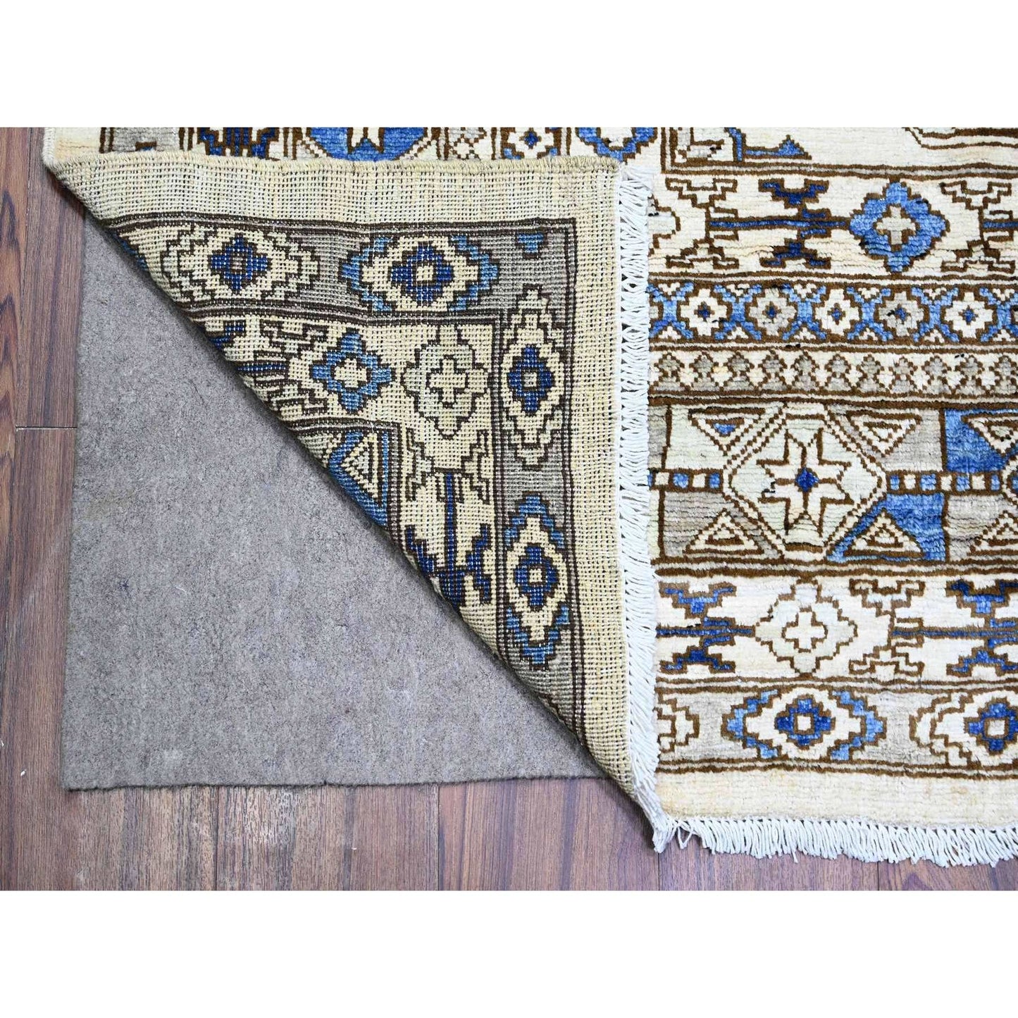 9'1"X12' Porcelain Ivory Afghan Ersari Design Hand Knotted Wool Rug