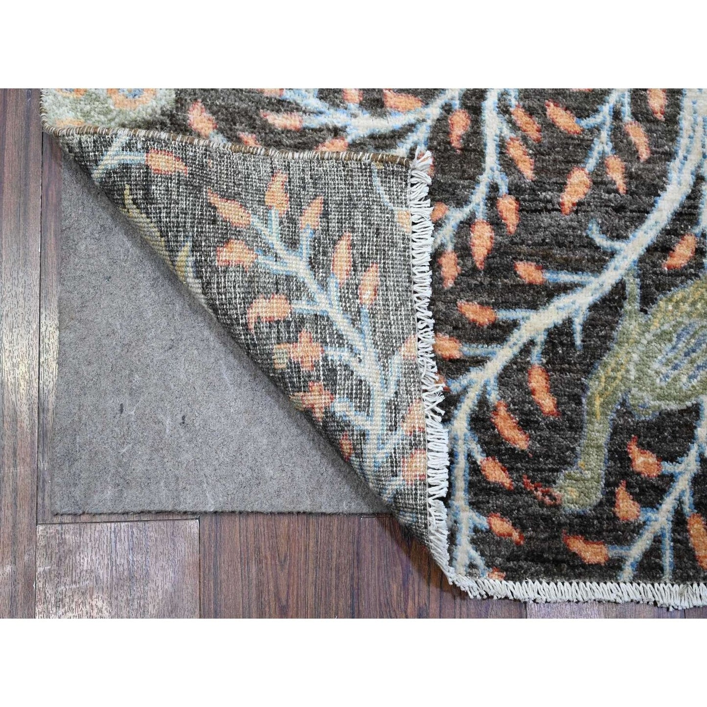 4'X15'10" Gray Hand Knotted Wool Birds Paradise Peshawar Wide Runner Rug