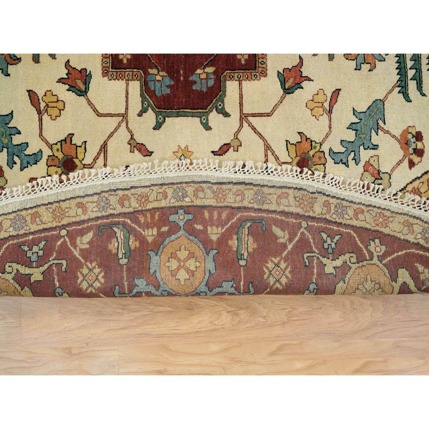 10'X10' Ivory Heris Re-Creation Hand Knotted Wool Round Oriental Rug