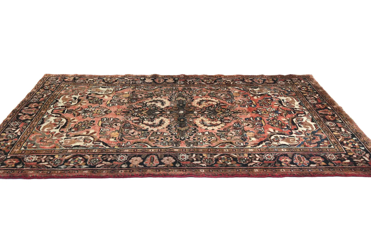 Handmade Semi Antique Tribal Rug Muted Red Floral